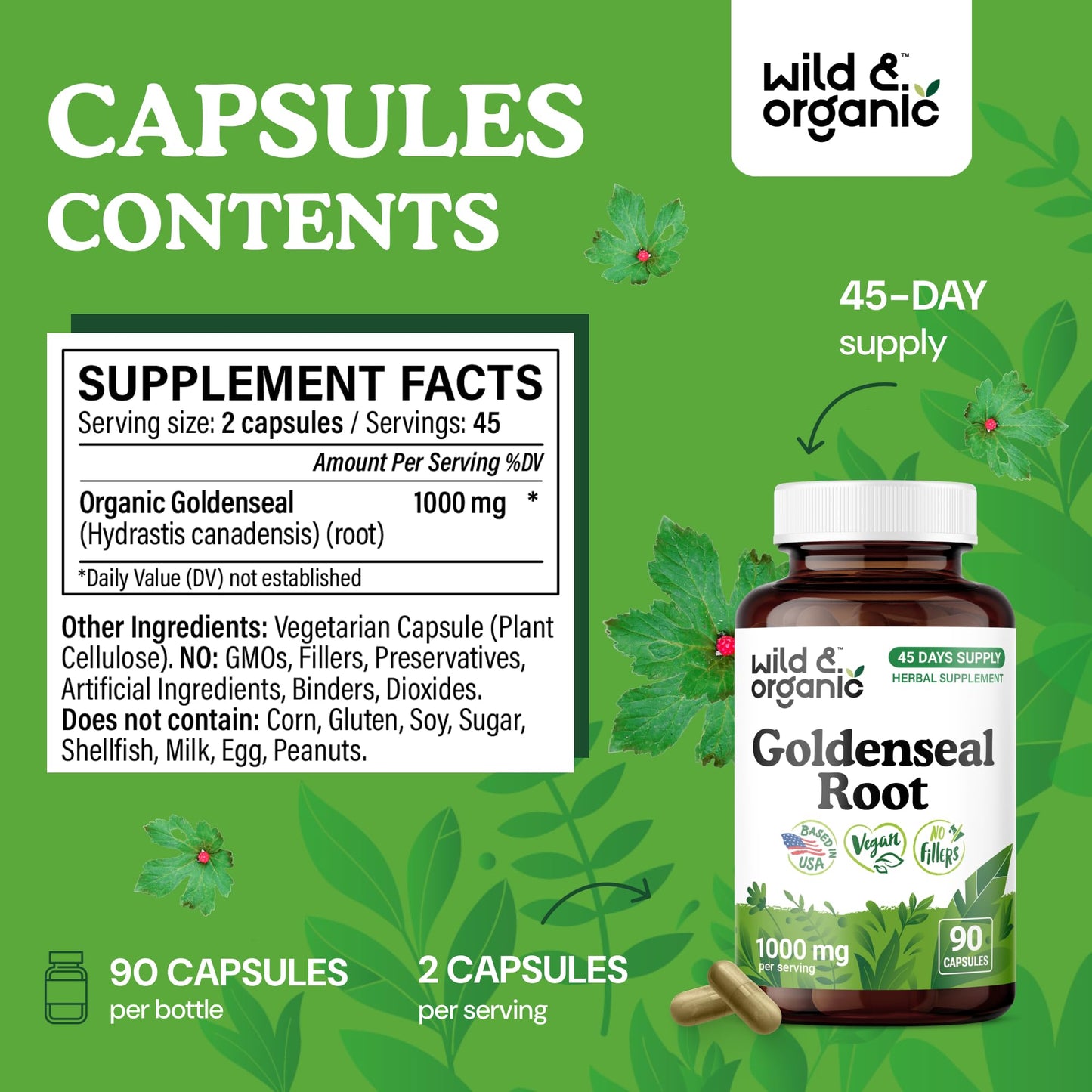 Wild & Organic Goldenseal Root Capsules 1000mg – Immune & Lung Support