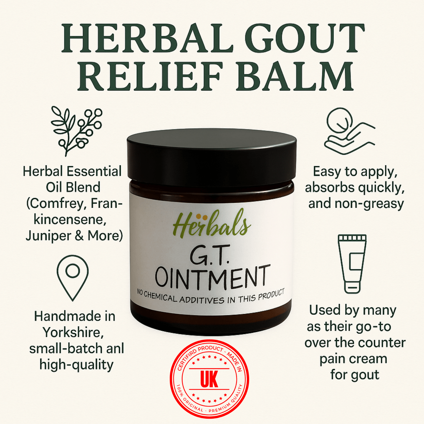 Gout Treatment Herbal Cream - Natural Pain Relief for Gout Arthritis - Handmade