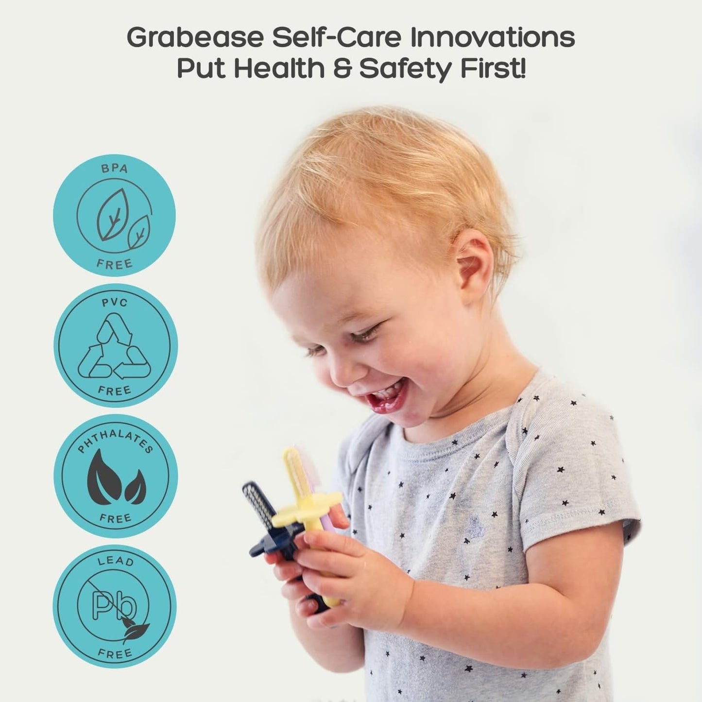 Grabease Toddler Toothbrush Double Sided with Safety Guard – Baby Training Toothbrush Set (Gray) | 1 Count