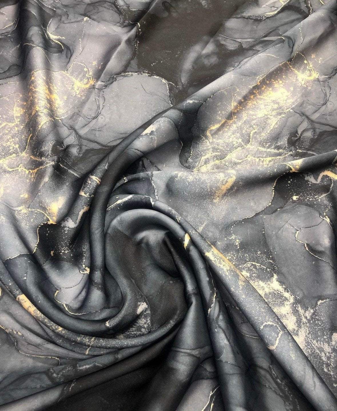 Gray Tie Dye Fabric with Gold Accents by the Metre