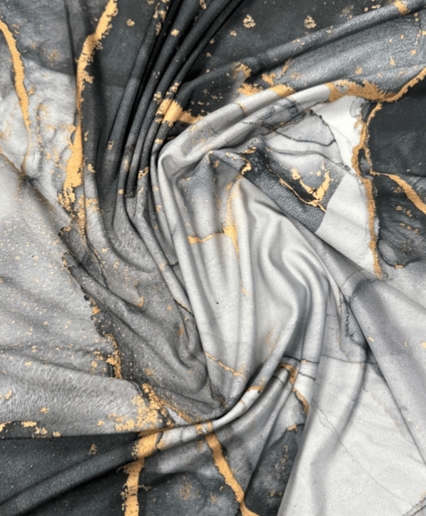 Gray Tie Dye Fabric with Gold Accents by the Metre