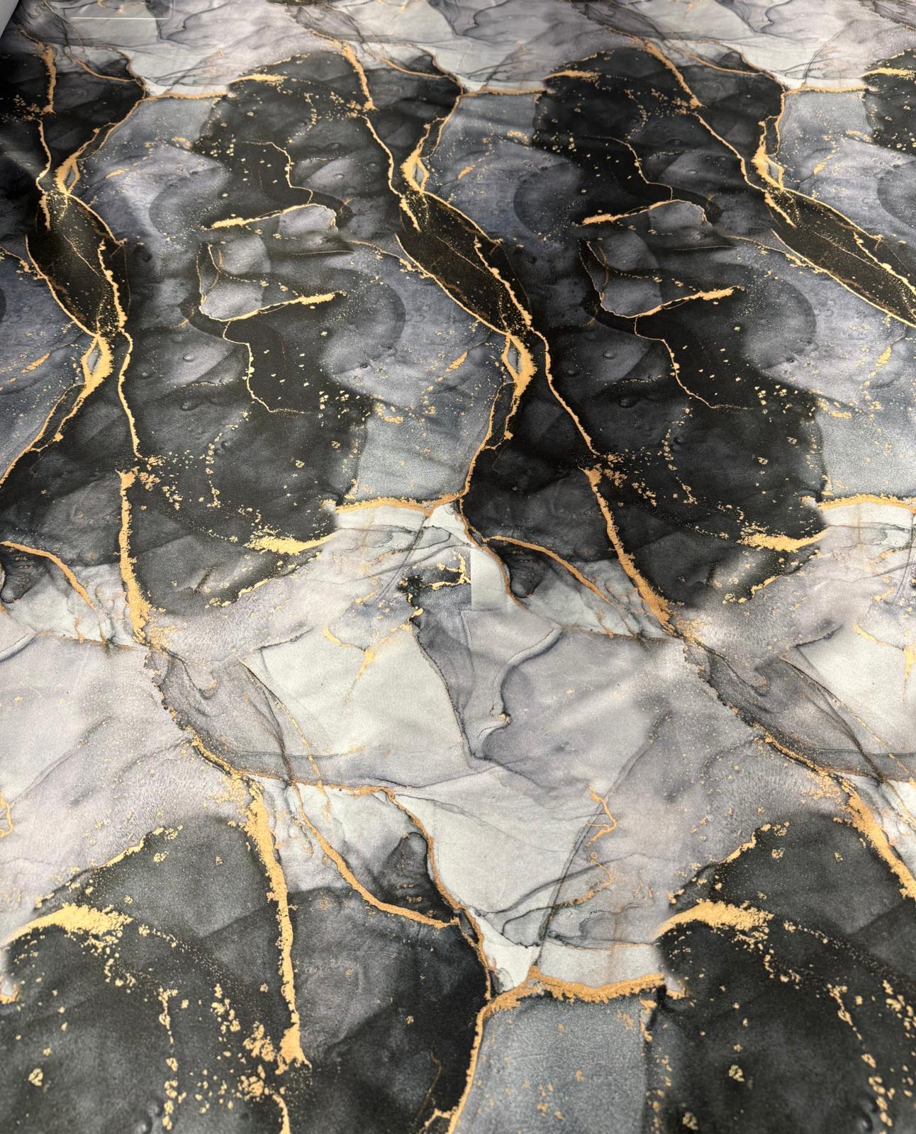 Gray Tie Dye Fabric with Gold Accents by the Metre
