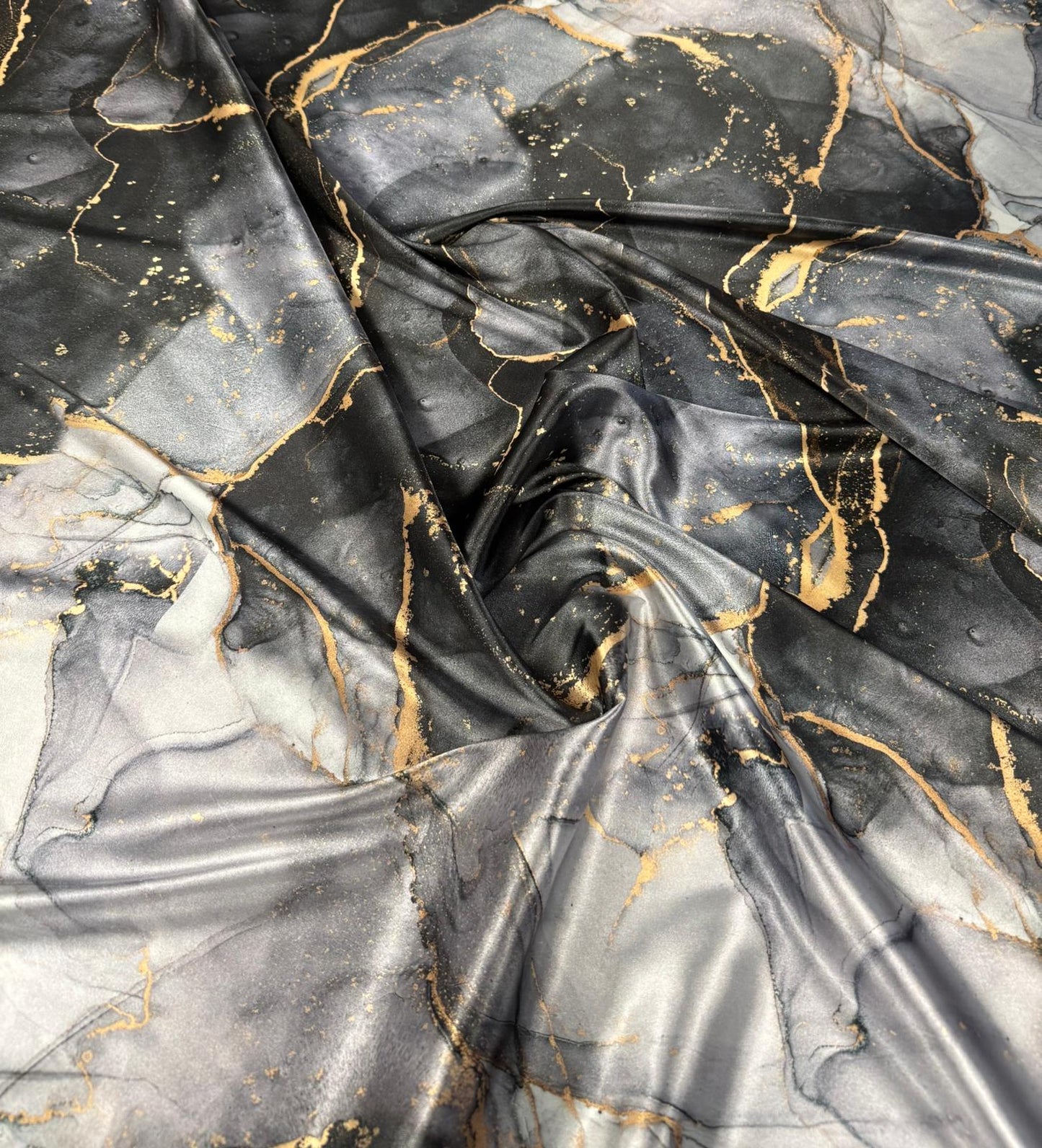 Gray Tie Dye Fabric with Gold Accents by the Metre