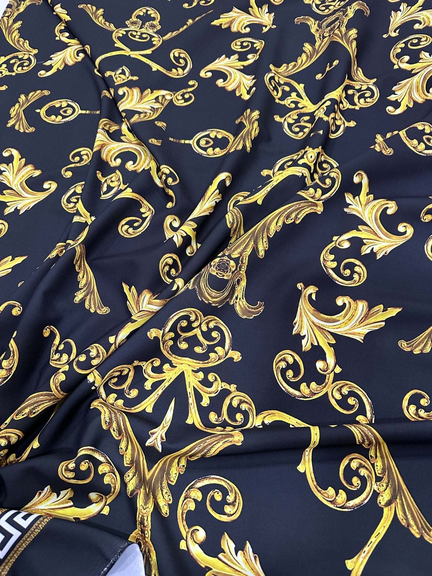 Black Gold Greek Key Fabric – Custom Printed Fabric, Choose Material by Metre