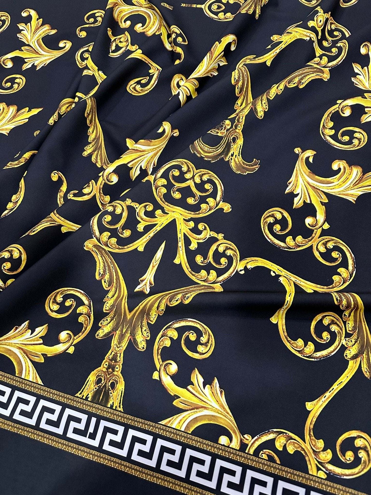 Black Gold Greek Key Fabric by Metre