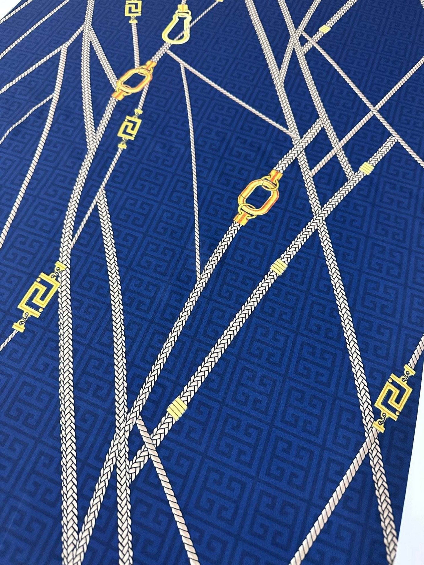 Navy Blue Greek Key Chain Fabric Sold by Metre