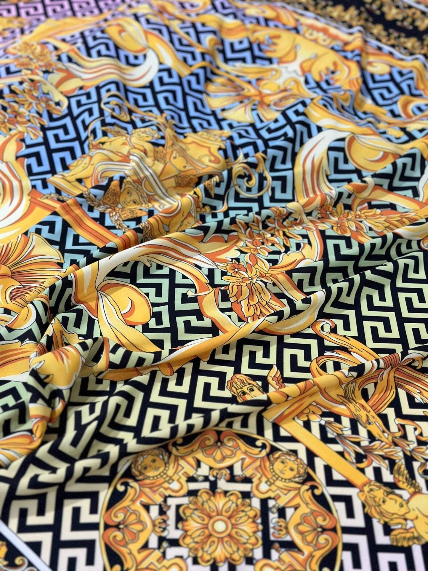 Gold Baroque Greek Key Pattern Fabric Sold by Metre