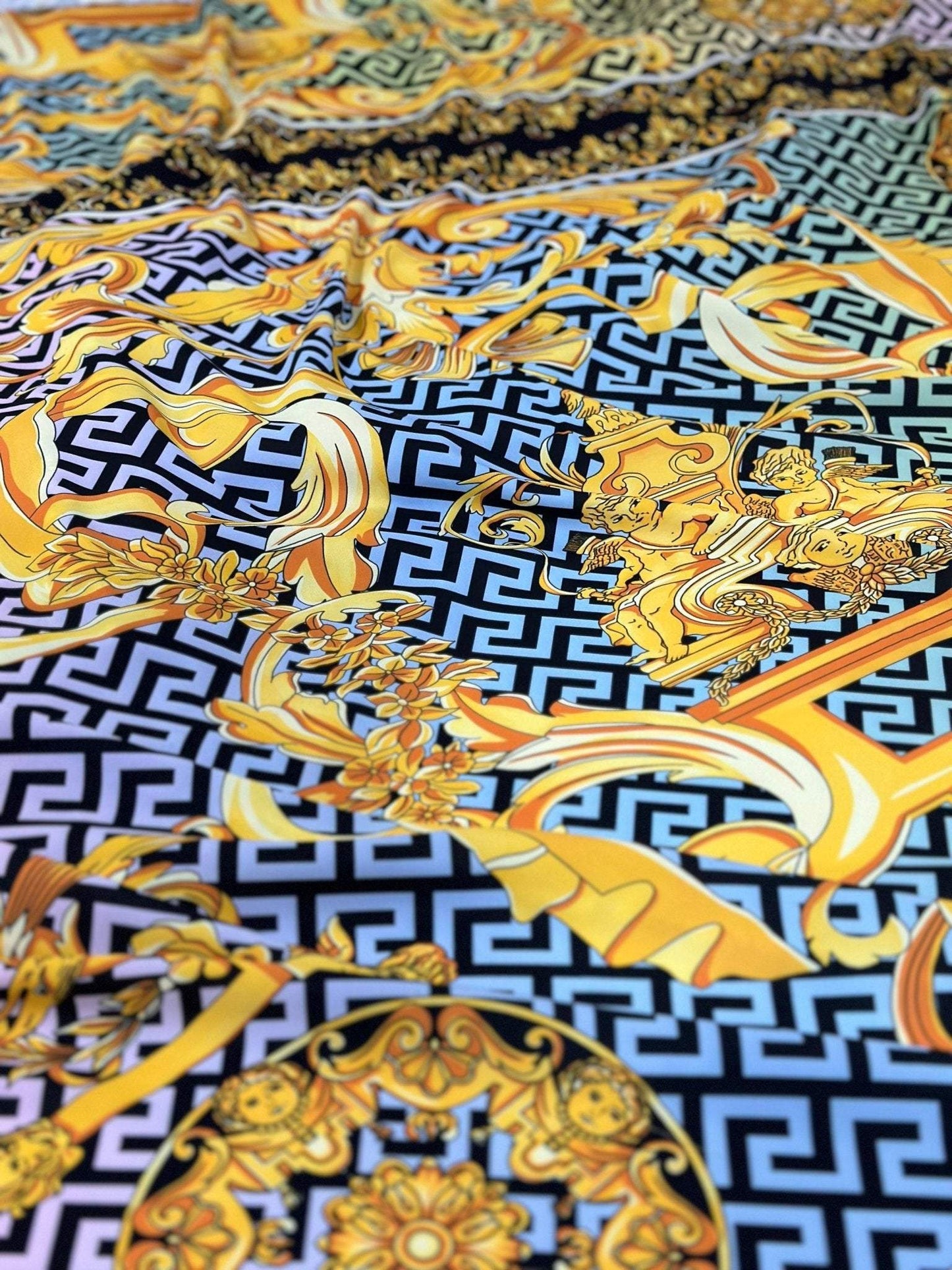 Gold Baroque Greek Key Pattern Fabric Sold by Metre