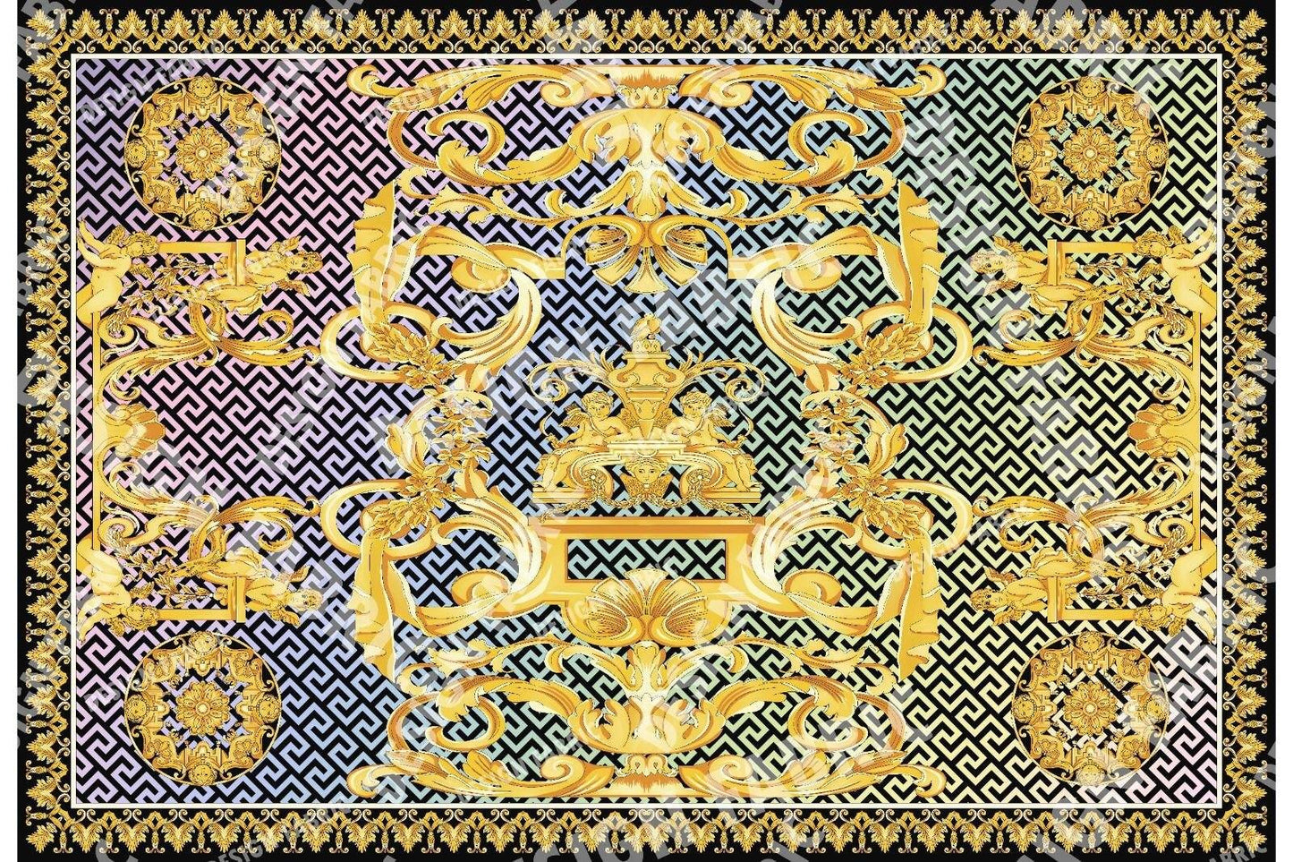 Gold Baroque Greek Key Pattern Fabric Sold by Metre