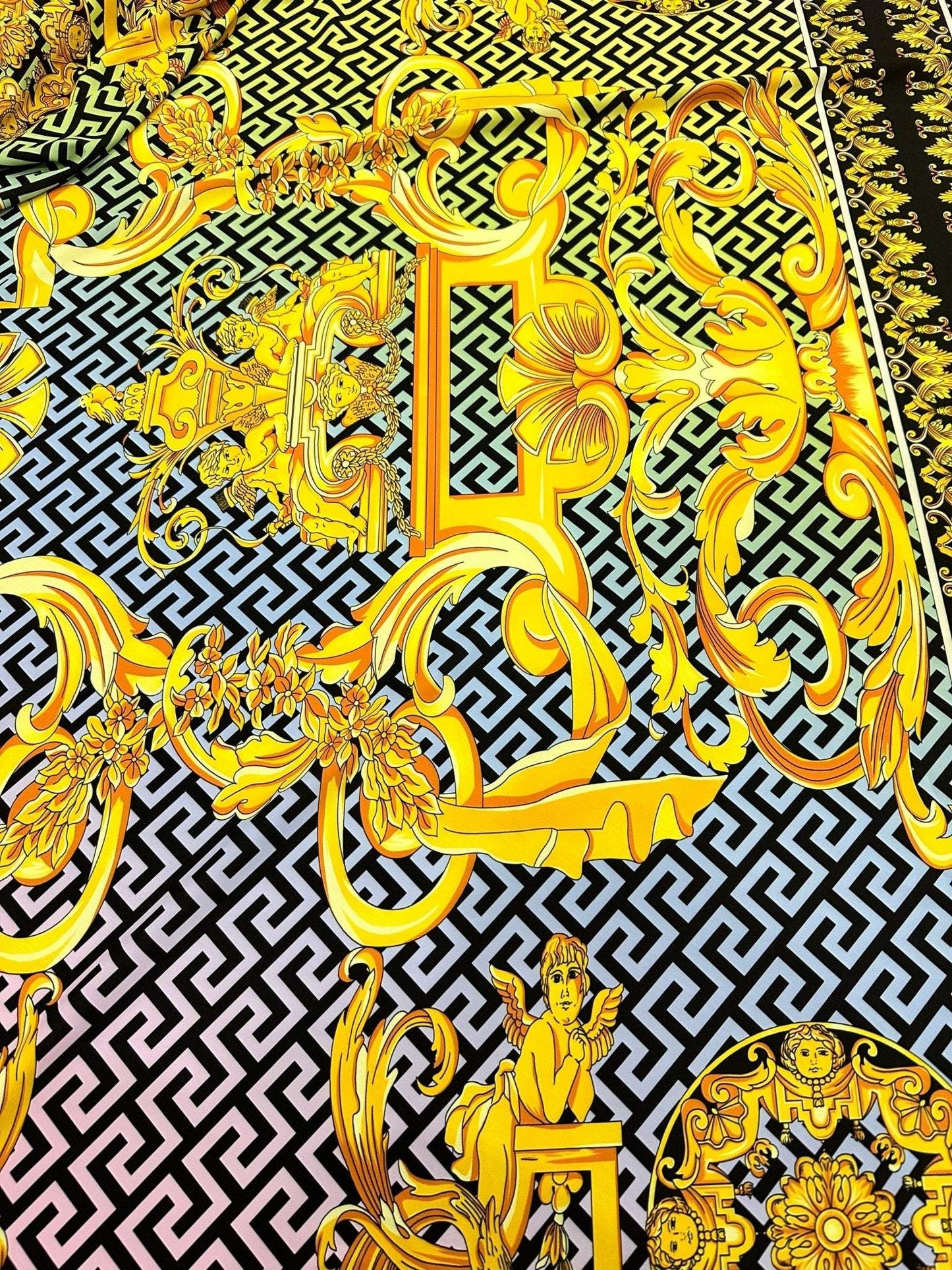 Gold Baroque Greek Key Pattern Fabric Sold by Metre
