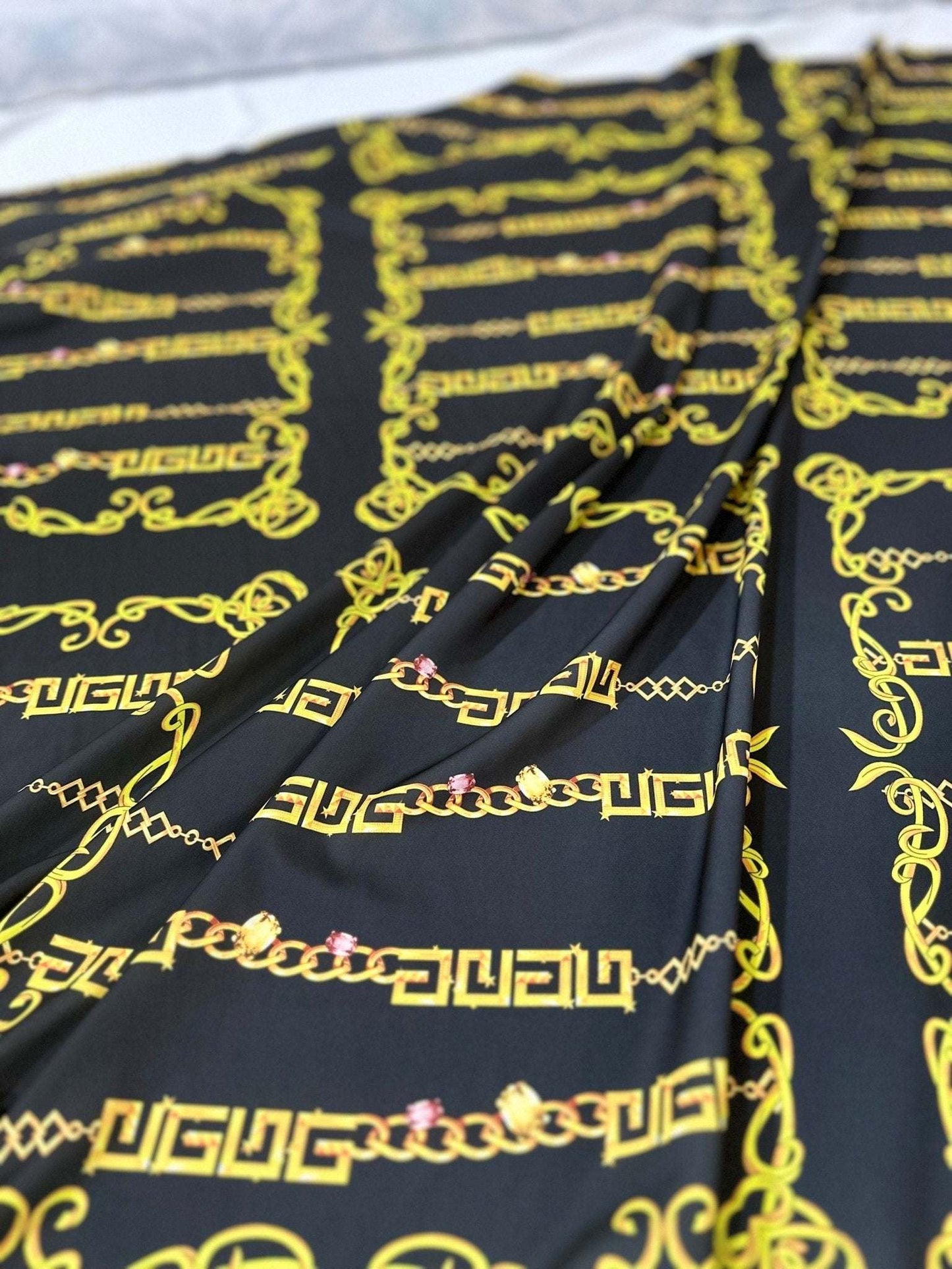 Gold Greek Key Fabric by Metre