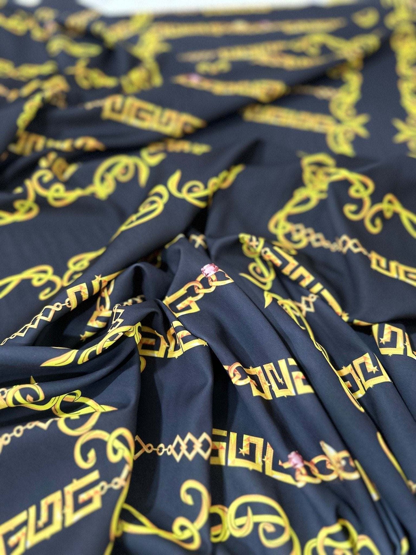 Gold Greek Key Fabric by Metre