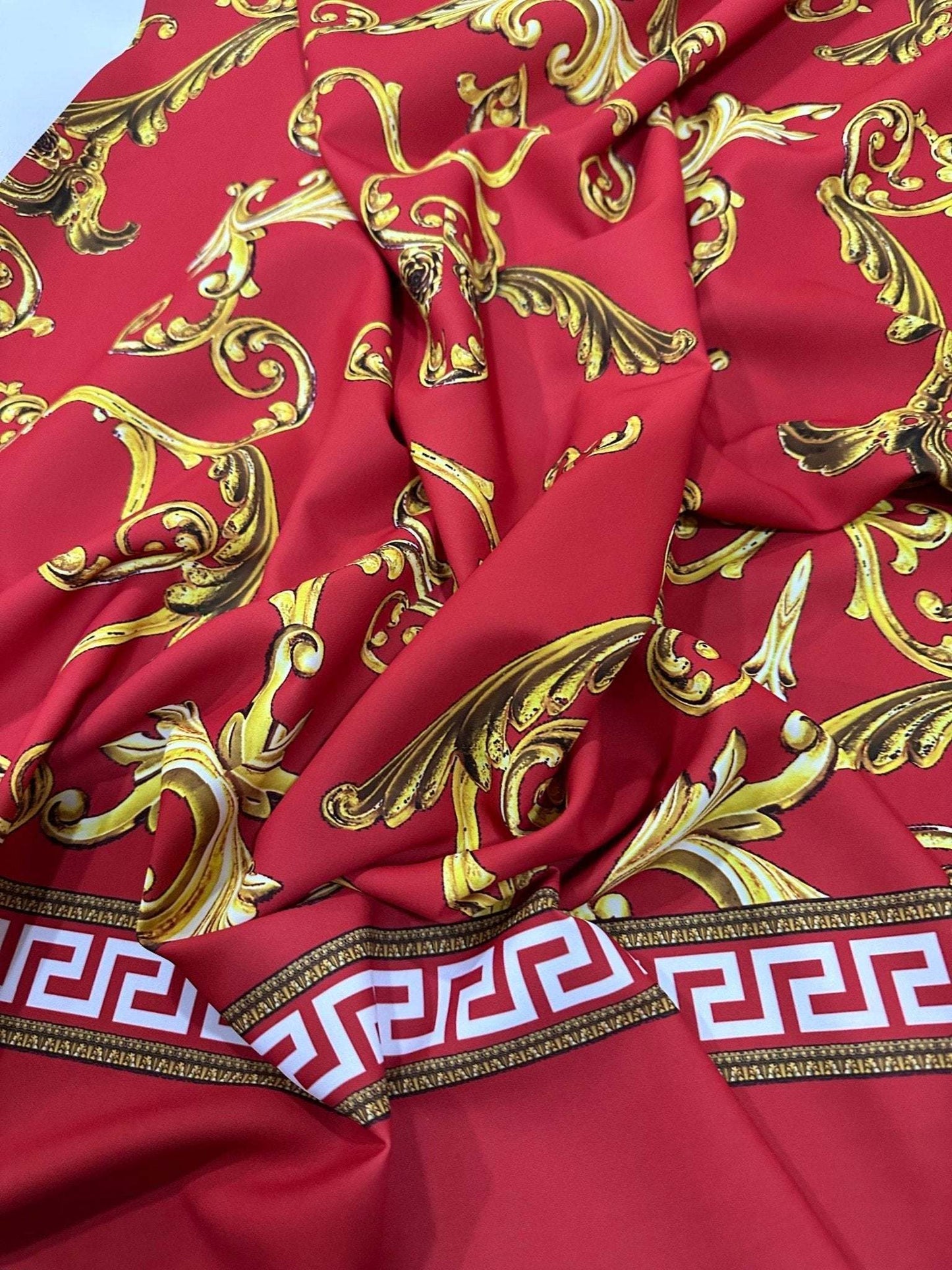 Greek Key Red Fabric By Metre