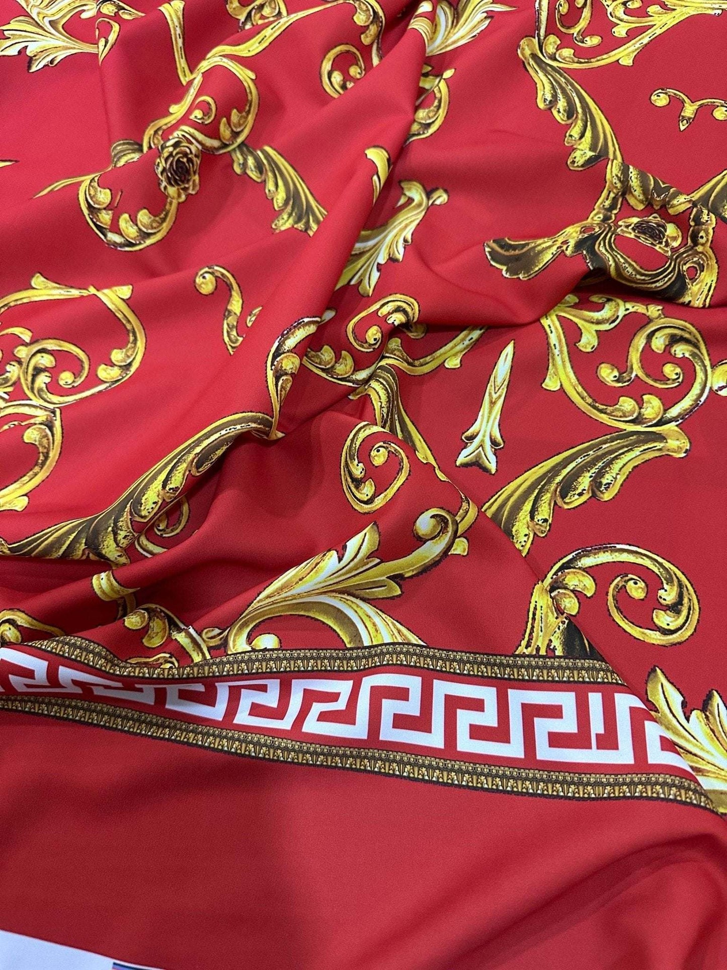 Greek Key Red Fabric By Metre