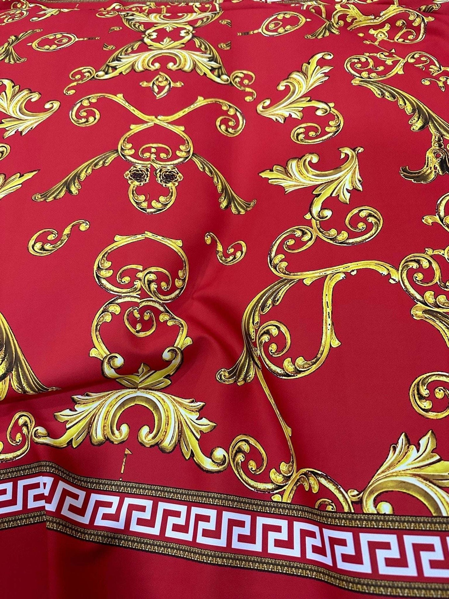 Greek Key Red Fabric By Metre