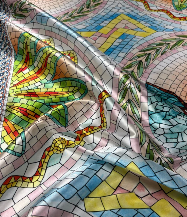 Greek Mosaic Print Fabric By Metre