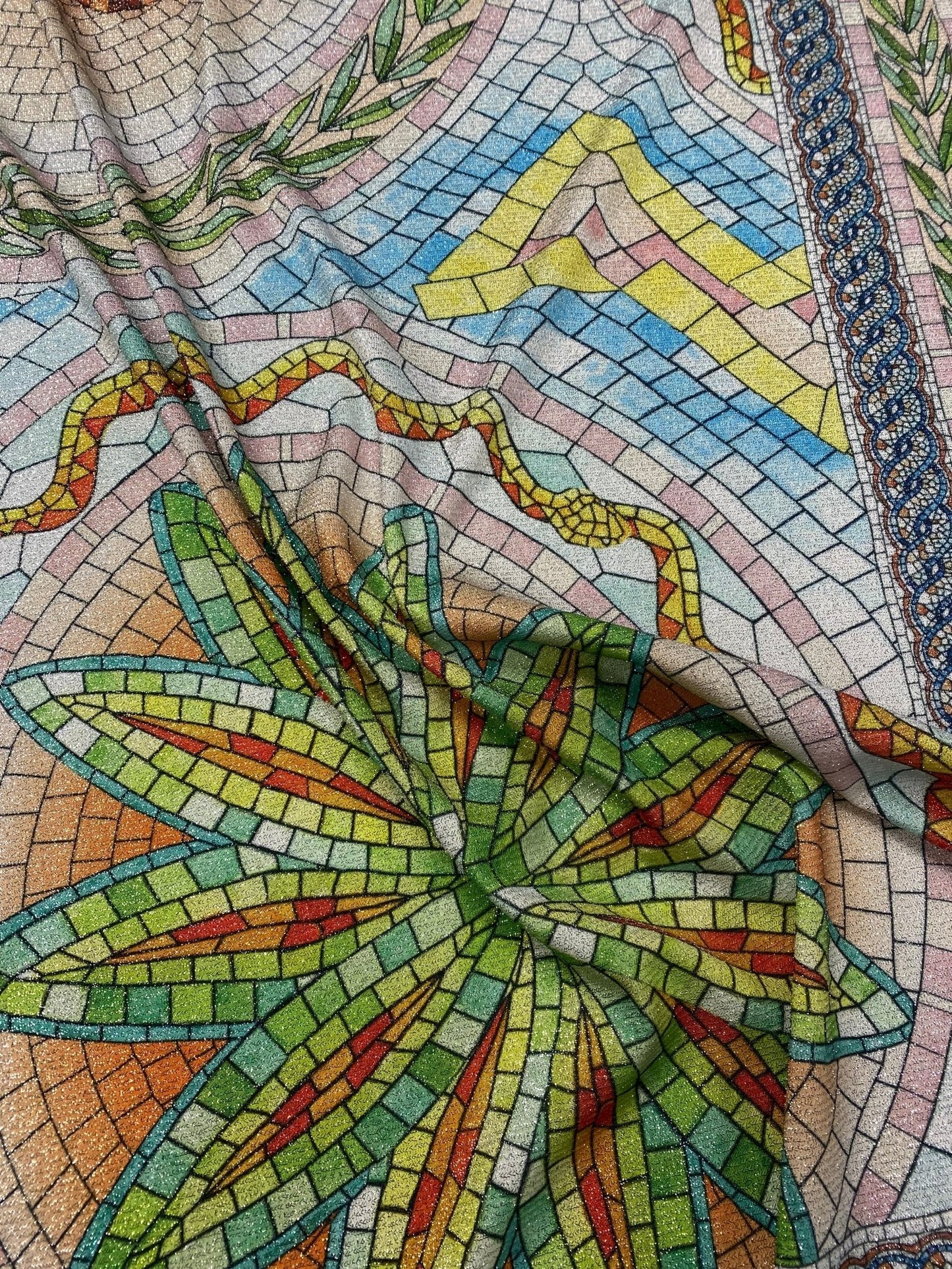 Greek Mosaic Print Fabric By Metre