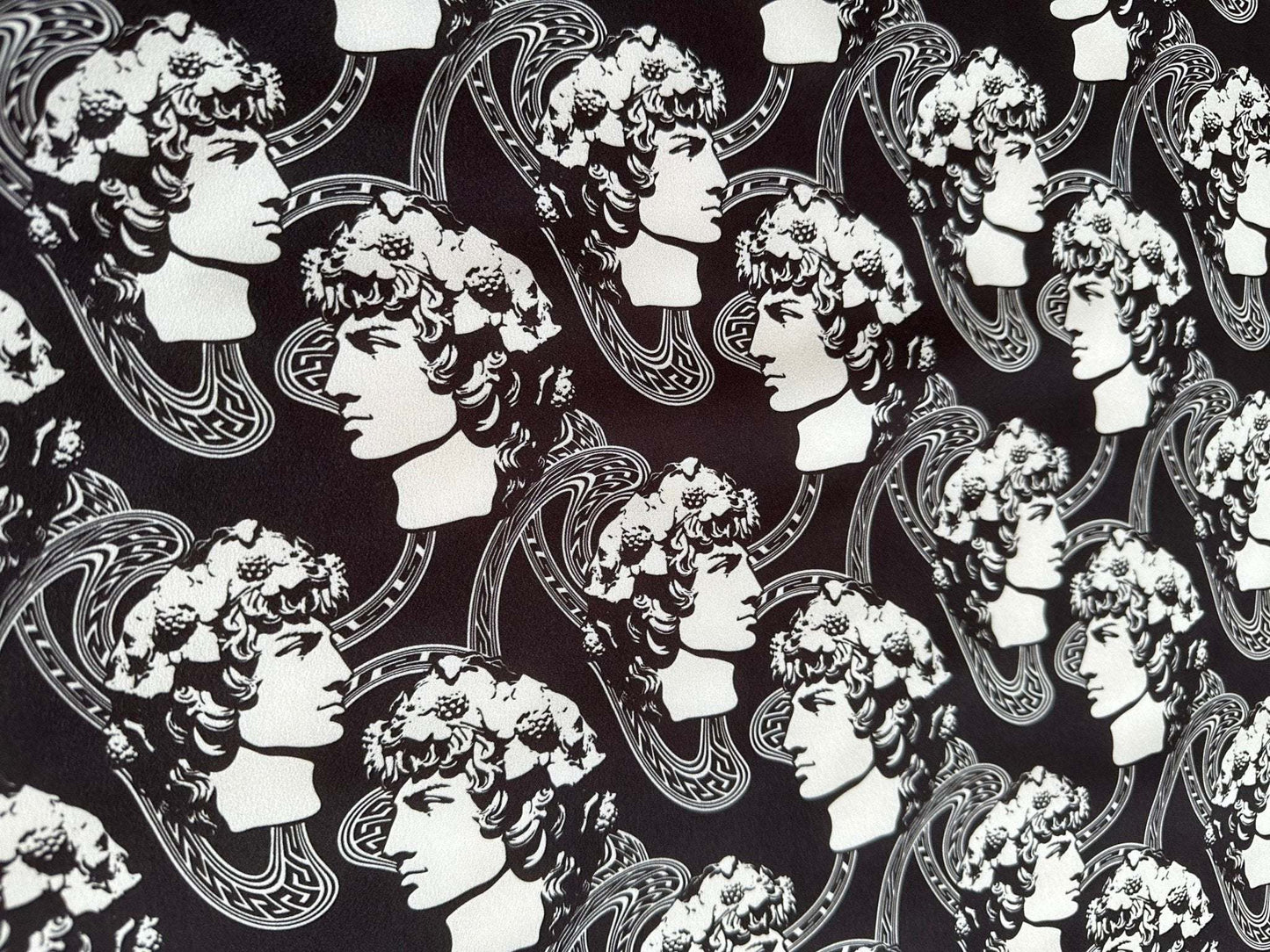 Greek Crepe Fabric Youth Pattern Black  White Rome Design