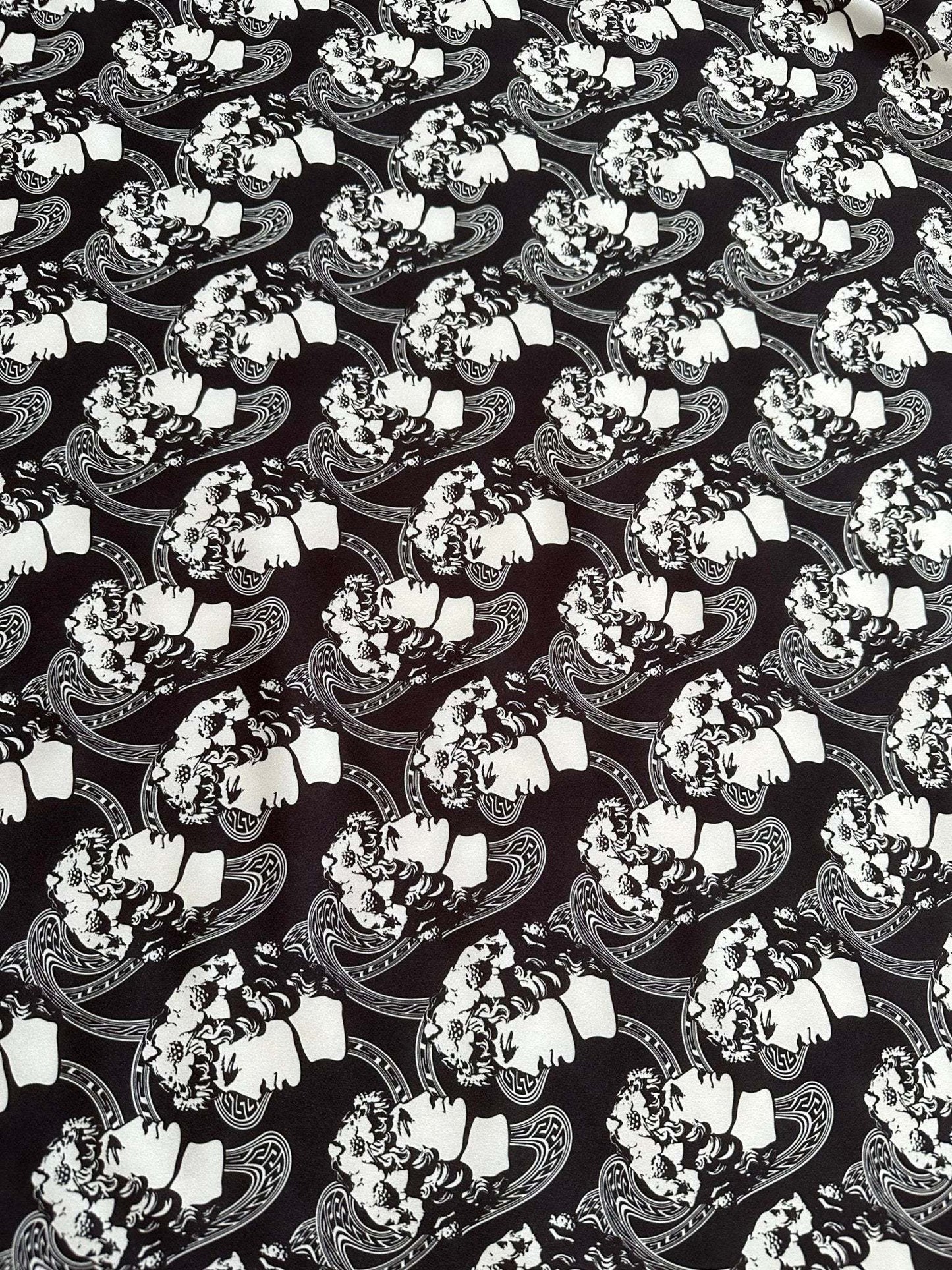 Greek Crepe Fabric Youth Pattern Black  White Rome Design