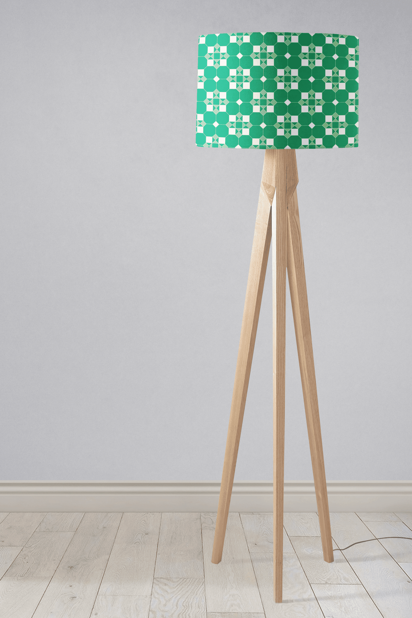 Green and White Drum Lampshade, Victorian Tiles Design Shade for Table, Floor or Ceiling Pendant Light