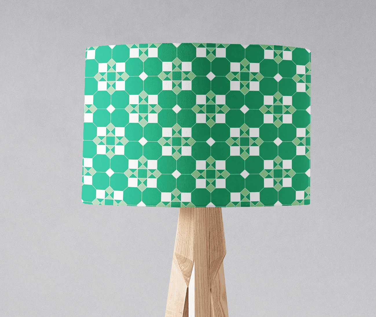 Green and White Drum Lampshade, Victorian Tiles Design Shade for Table, Floor or Ceiling Pendant Light