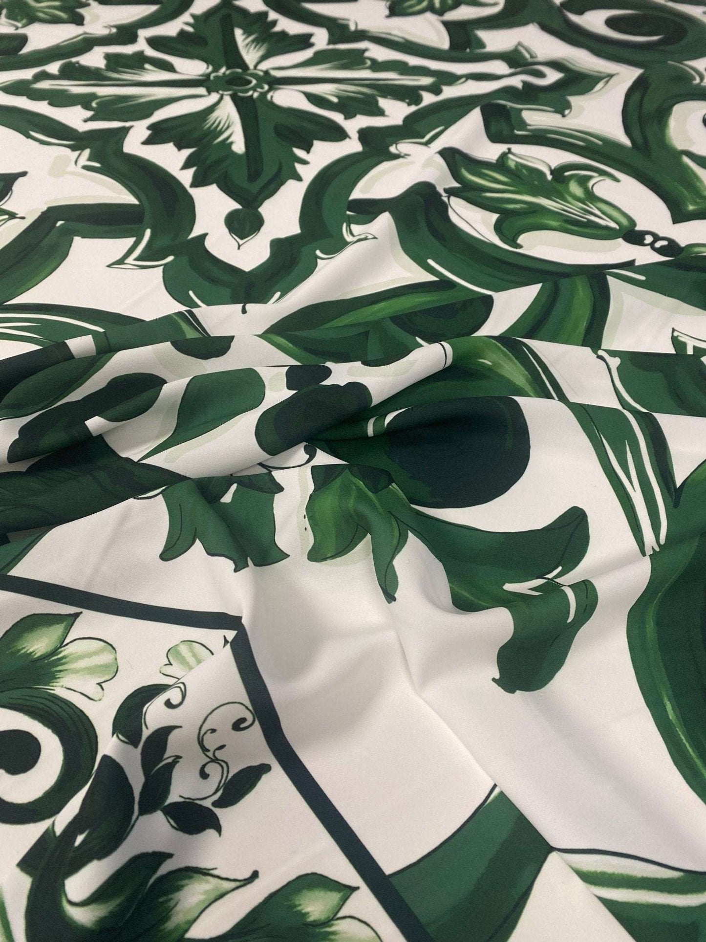 Green Baroque Floral Fabric by Metre
