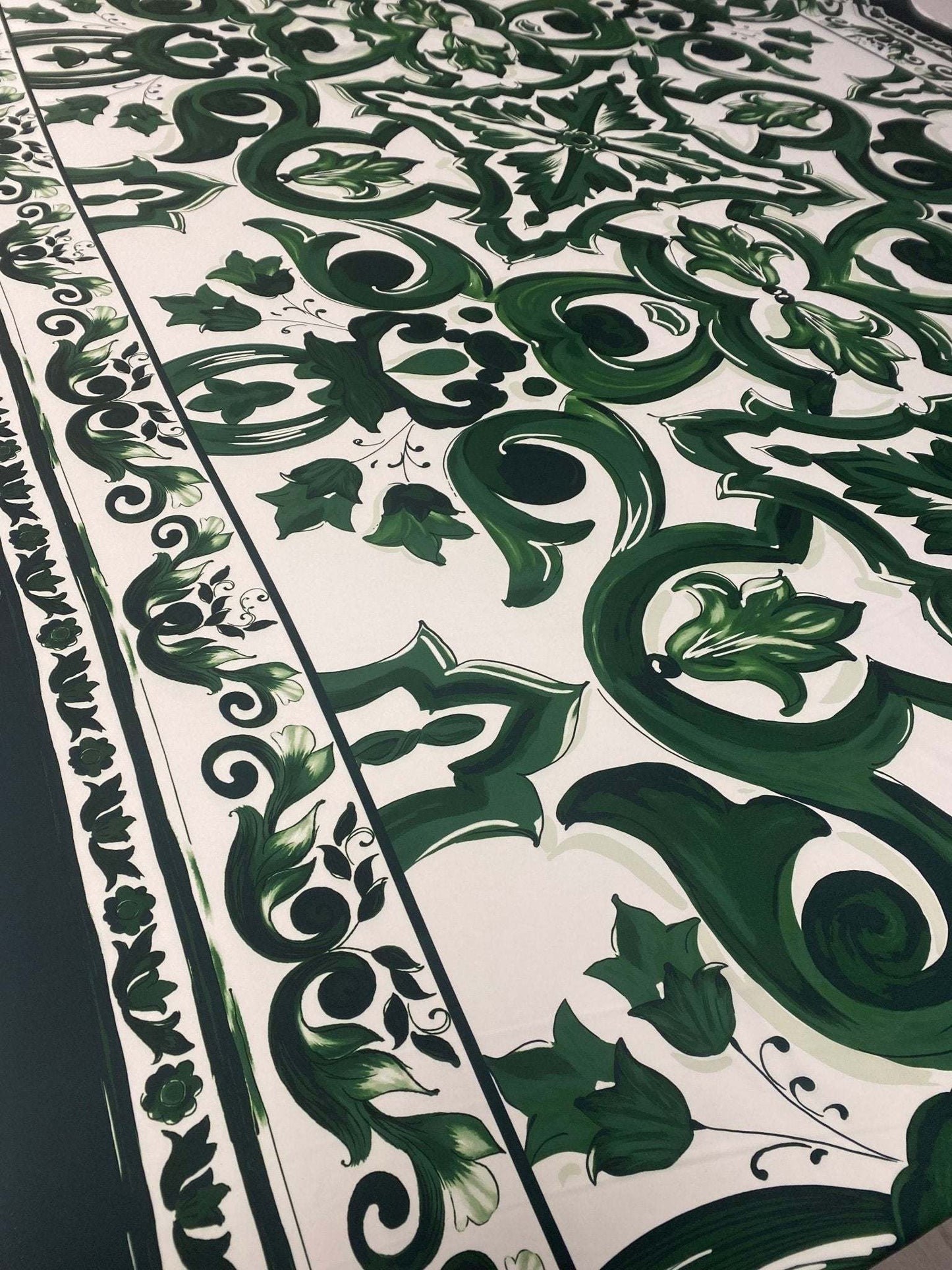 Green Baroque Floral Fabric by Metre