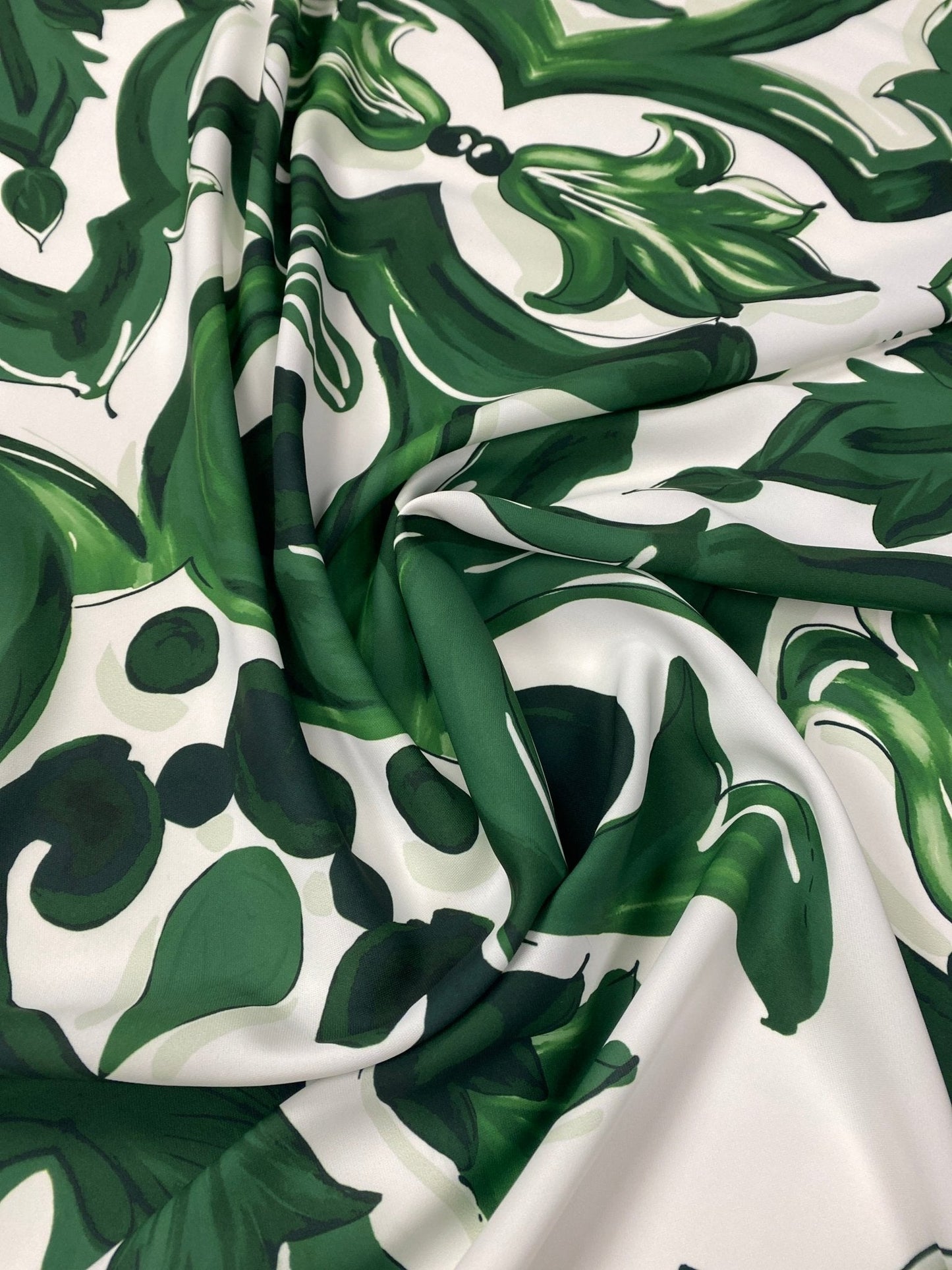 Green Baroque Floral Fabric by Metre