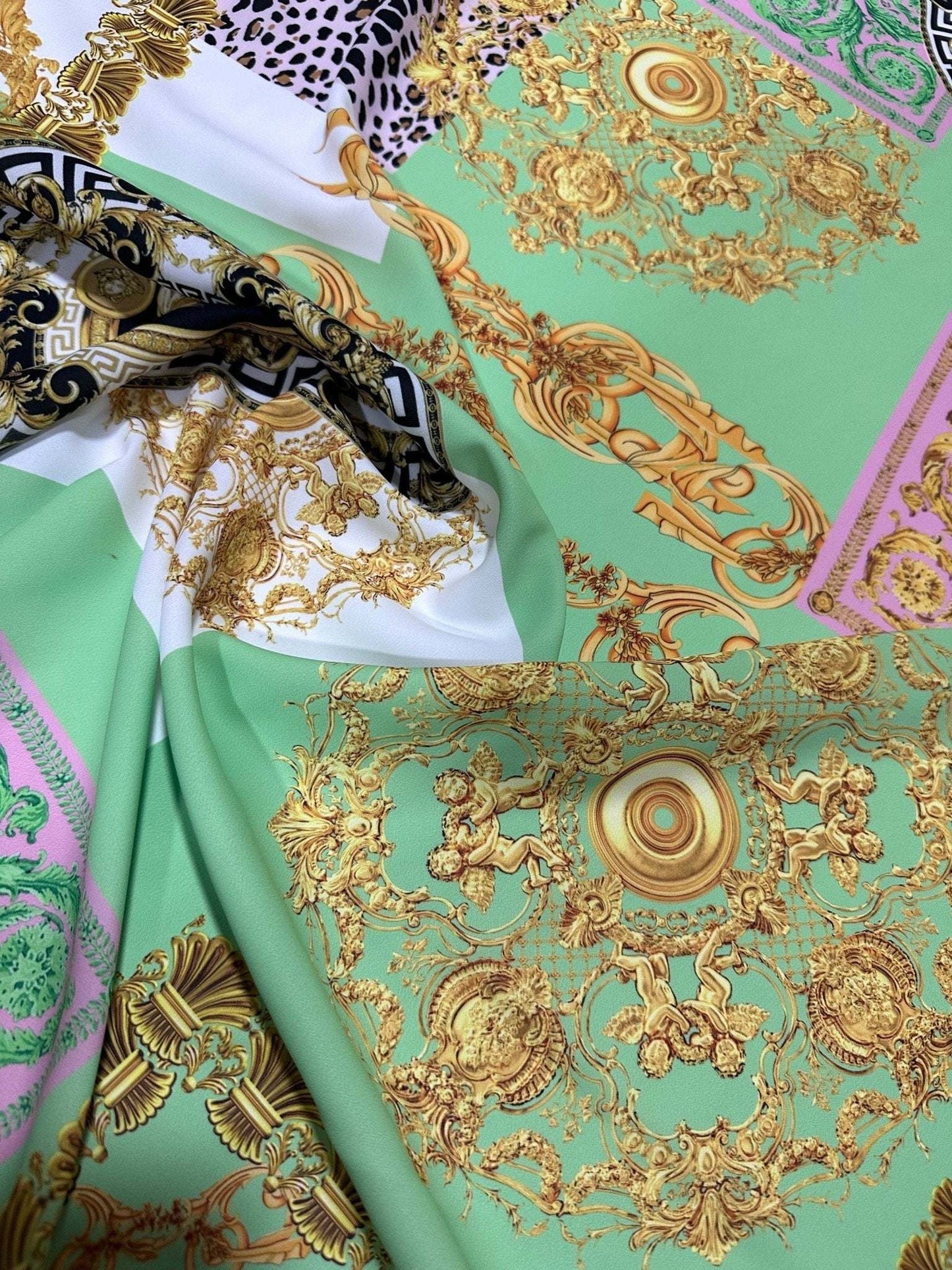 Green Baroque Crepe Fabric by Metre