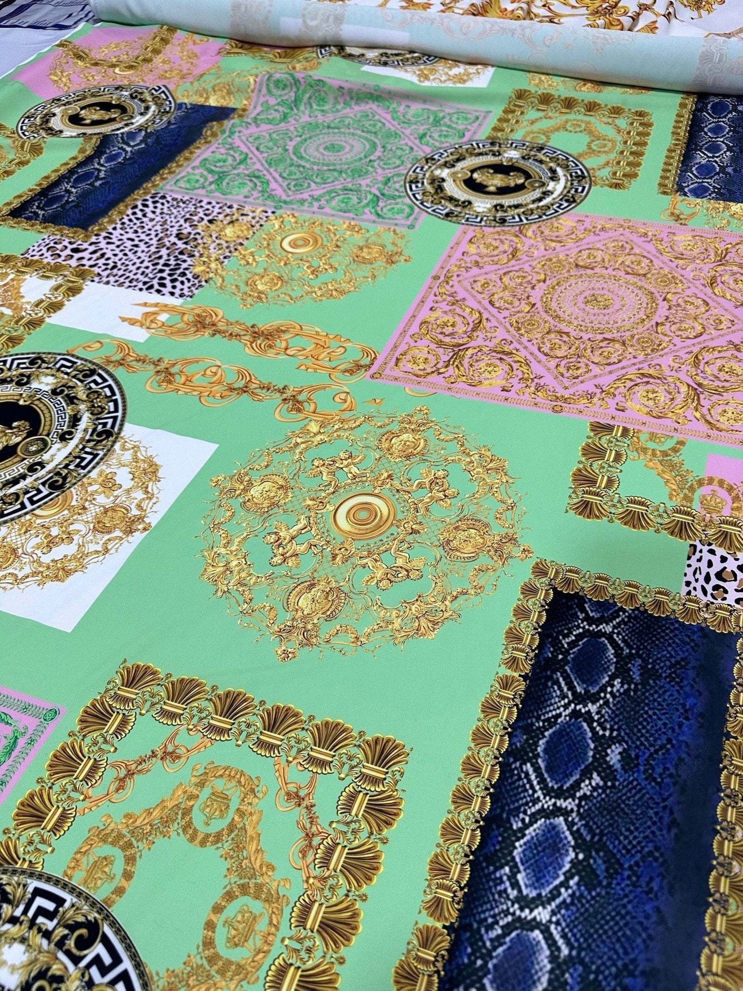 Green Baroque Crepe Fabric by Metre