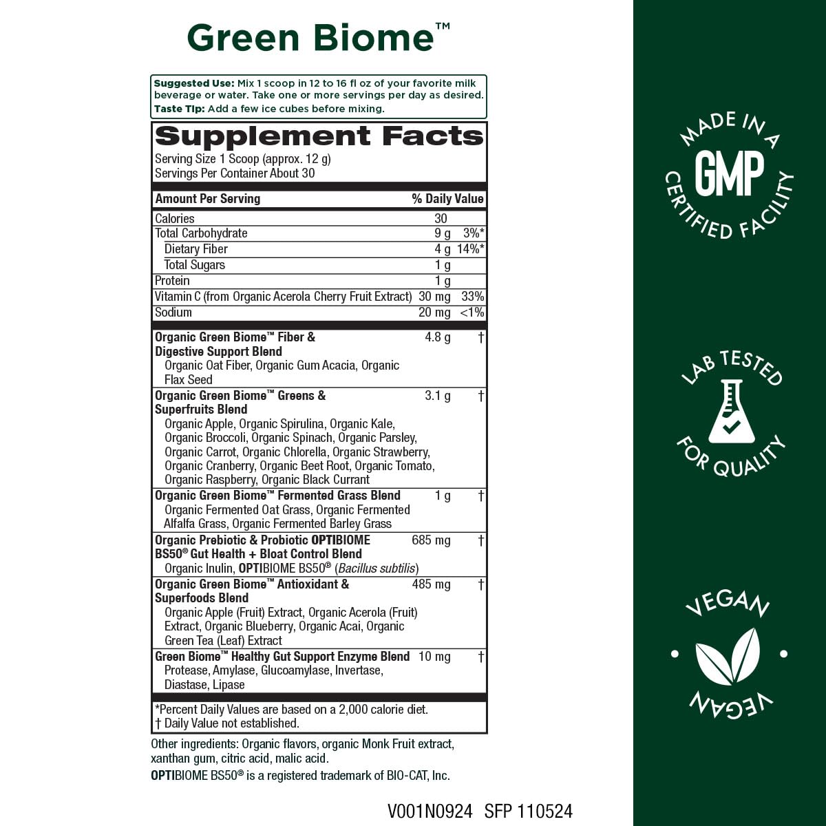 Green Biome Elite Organic Greens + OptiBiome Probiotic | Bloat Relief, Digestive Comfort, Regularity | Vegan, Gluten Free | Apple Flavor | 30 Servings