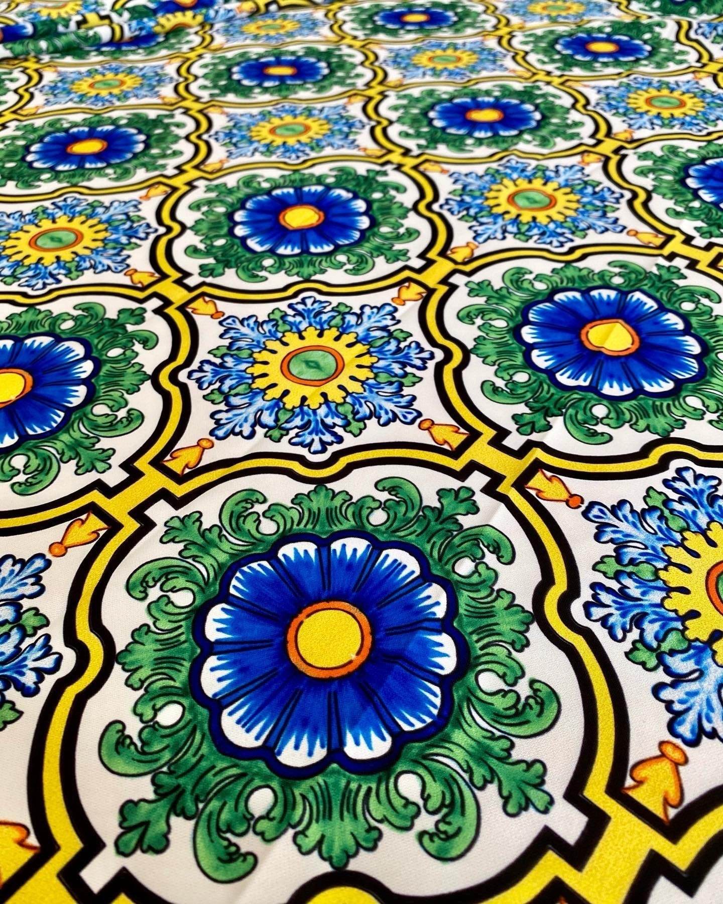 Sicilian Pattern Green Fabric by Metre