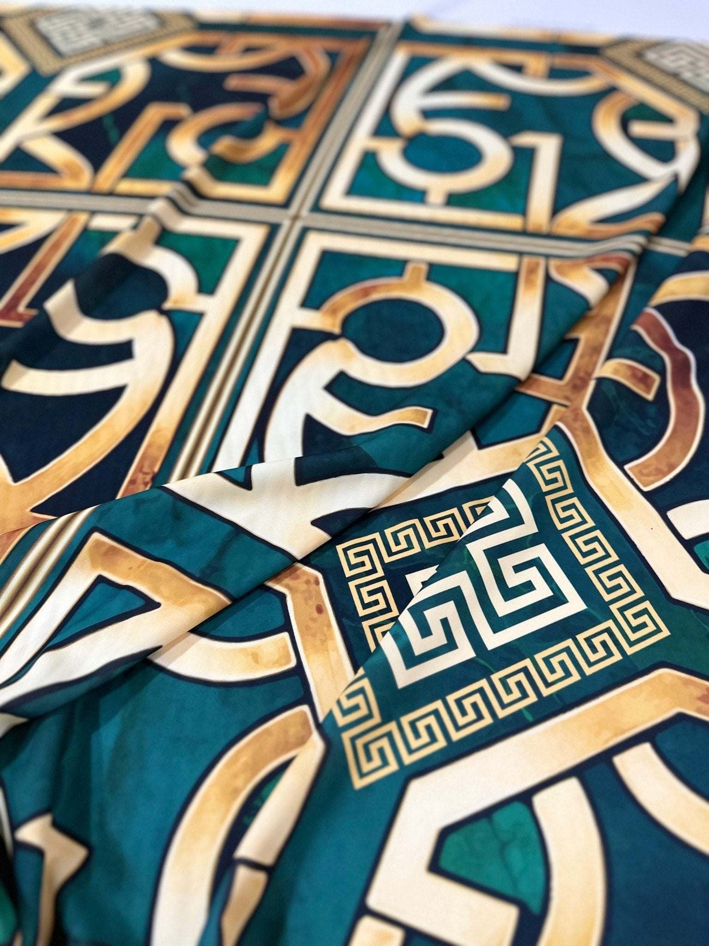 Green Gold Crepe Silky Fabric by Metre