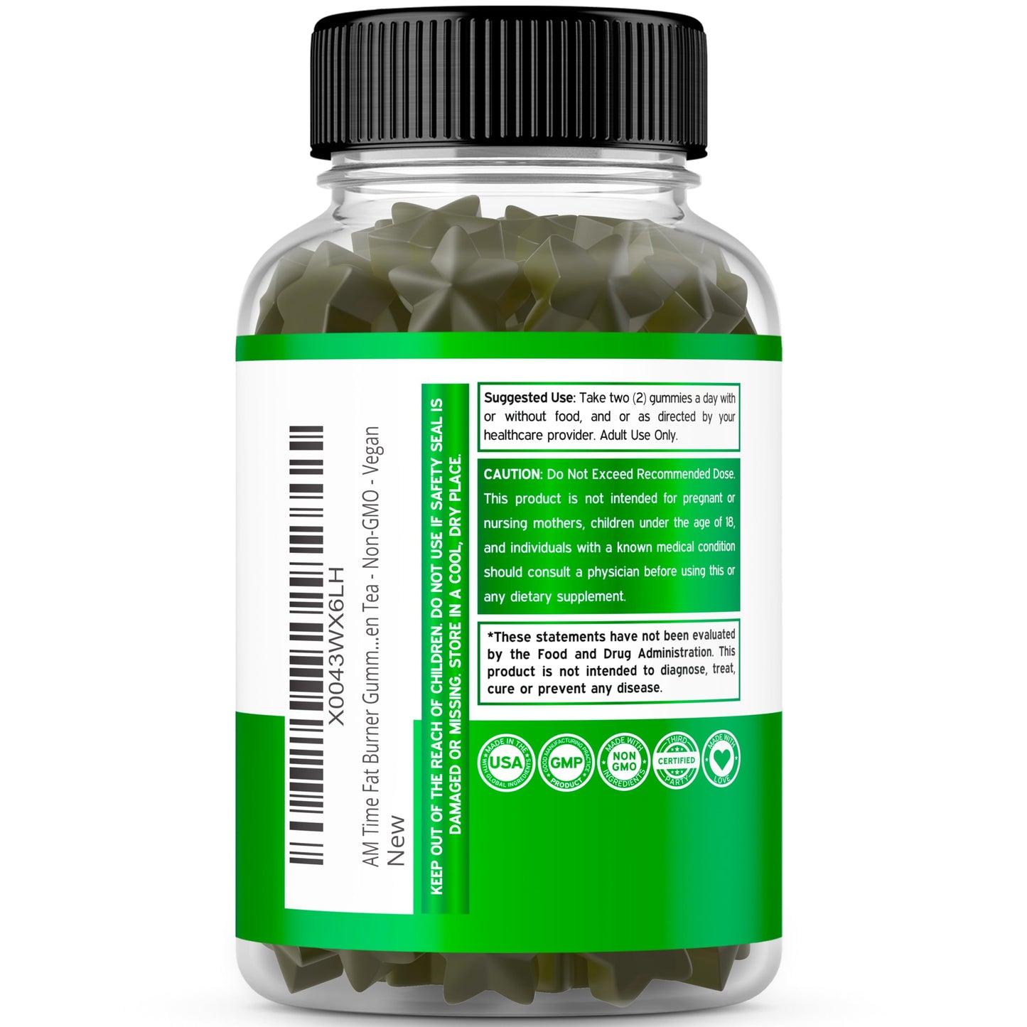 Green Tea Fat Burner Gummies (60 Count) – Apple Flavor – Weight Loss & Appetite Suppressant – USA Made