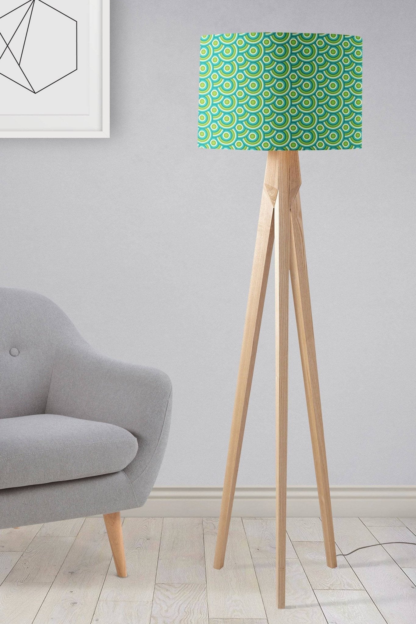 Green Drum Lampshade, 1970s Retro Circles Design Shade for Table, Floor or Ceiling Pendant Light