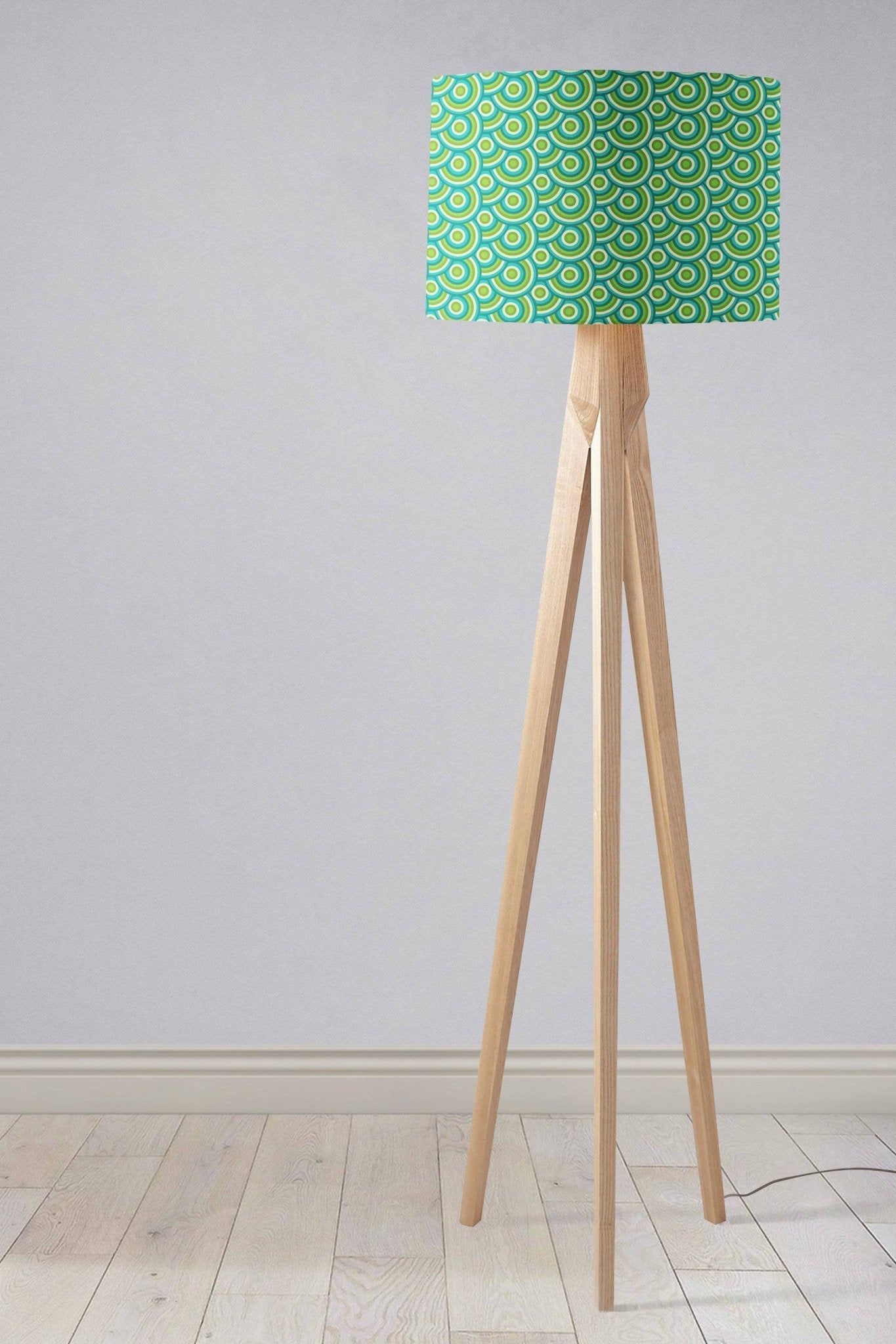 Green Drum Lampshade, 1970s Retro Circles Design Shade for Table, Floor or Ceiling Pendant Light