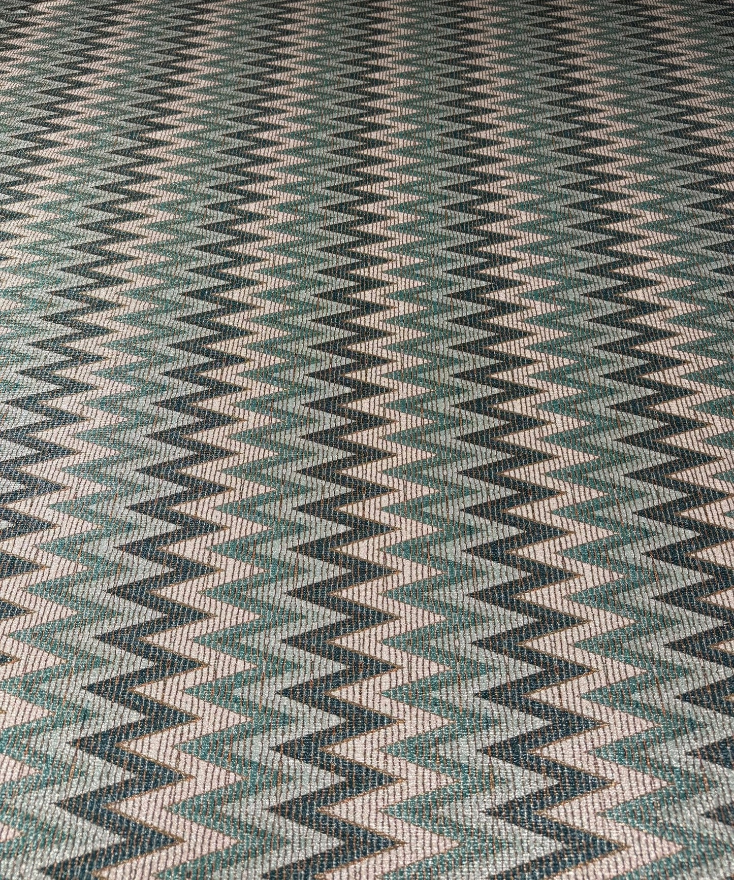Green Zigzag Pattern Gold Lurex Fabric by the Metre