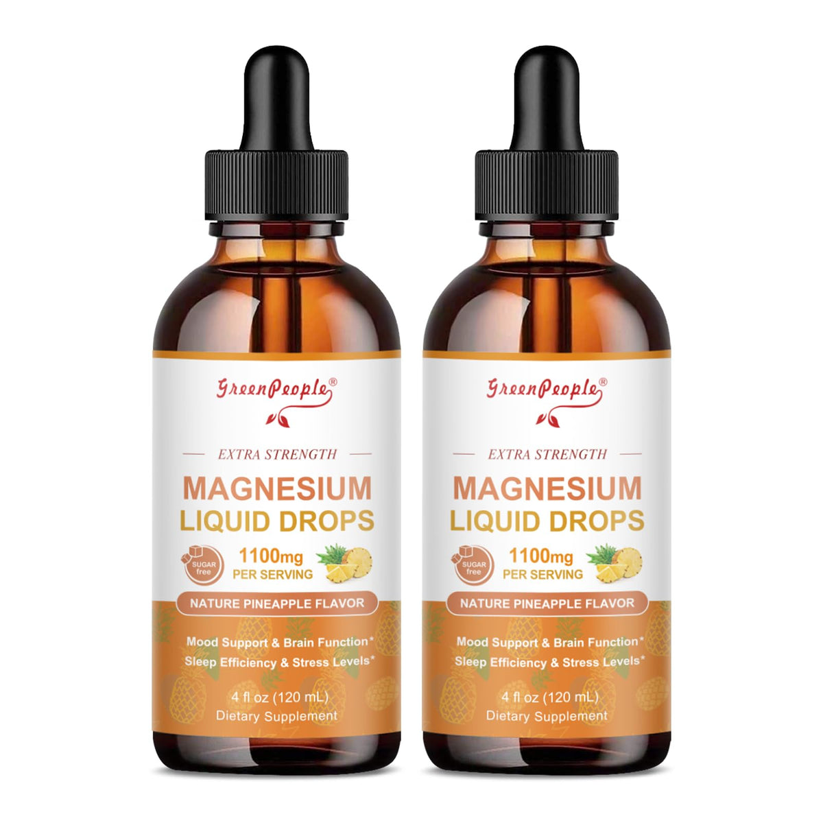 GREENPEOPLE 17-in-1 Magnesium Drops – Pineapple Flavor, 2 Pack, 4 oz