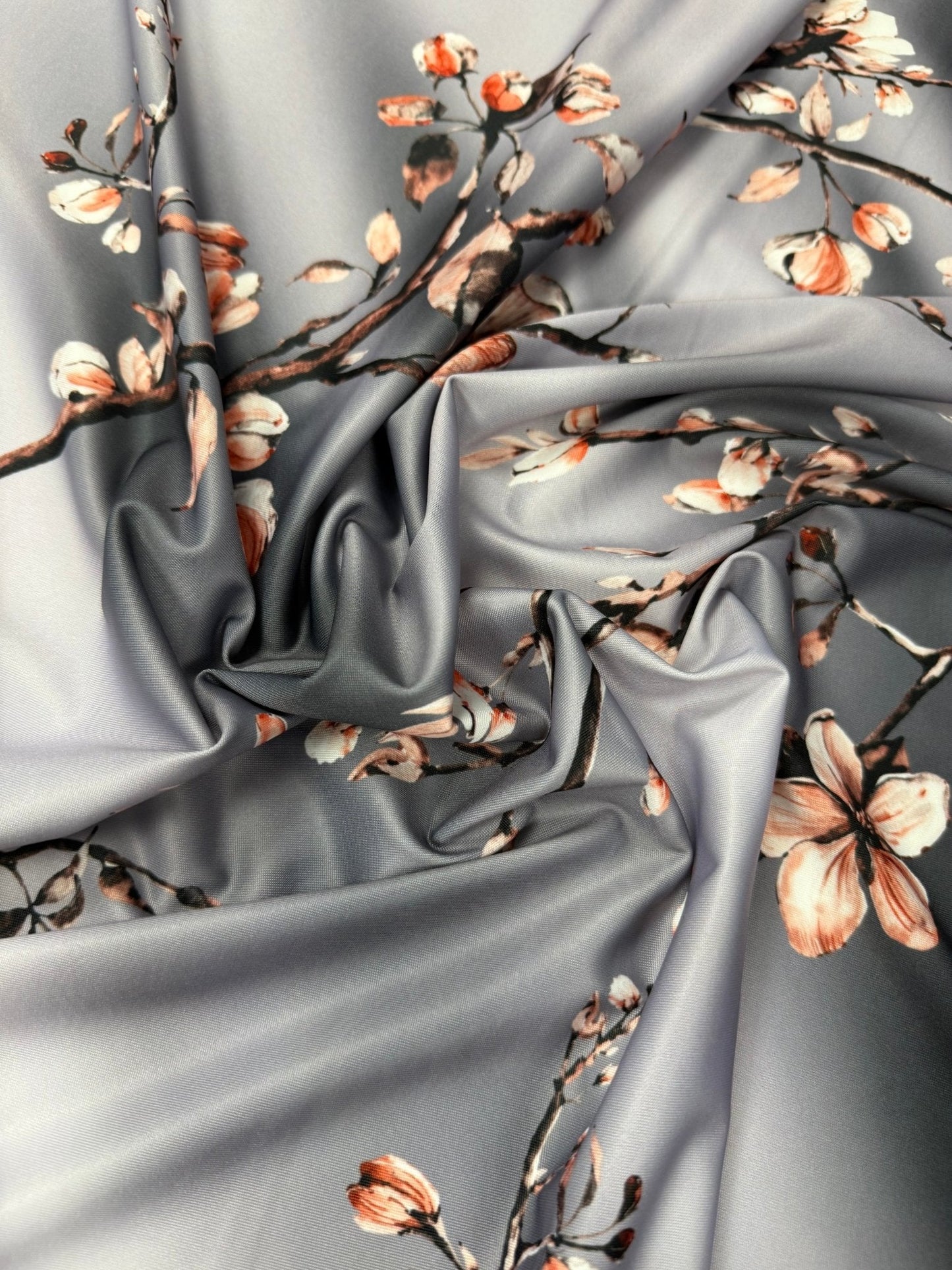 Gray Almond Blossom Luxury Fabric by Metre