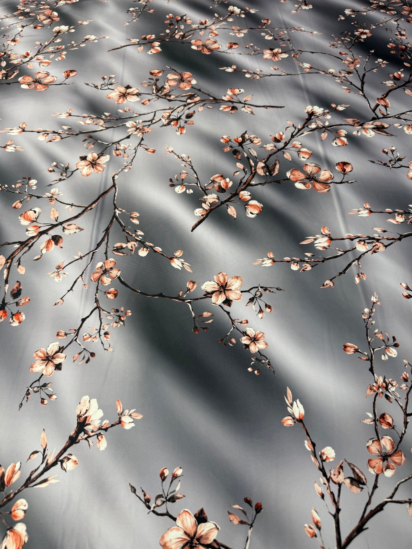 Gray Almond Blossom Luxury Fabric by Metre