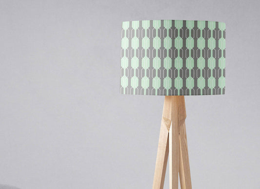 Grey and Mint Green Drum Lampshade, Geometric Design Shade for Table, Floor or Ceiling Pendant Light