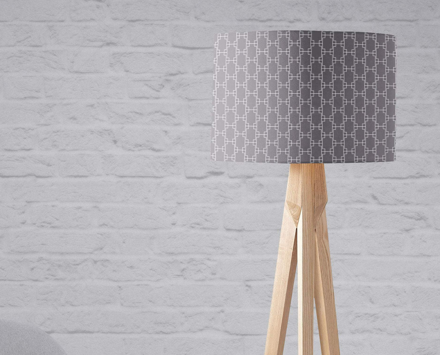 Grey Drum Lampshade, White Squares Geometric Design Shade for Table, Floor or Ceiling Pendant Light