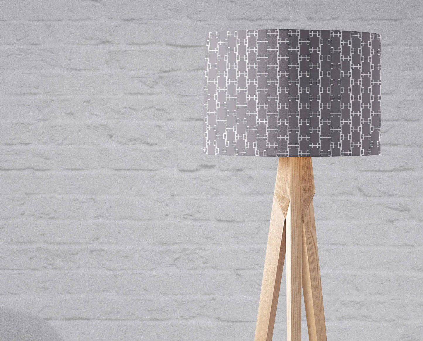 Grey Drum Lampshade, White Squares Geometric Design Shade for Table, Floor or Ceiling Pendant Light