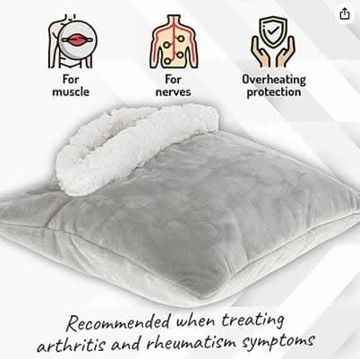 Grey Electric Heated Fleece Pillow with 8 Heat Settings