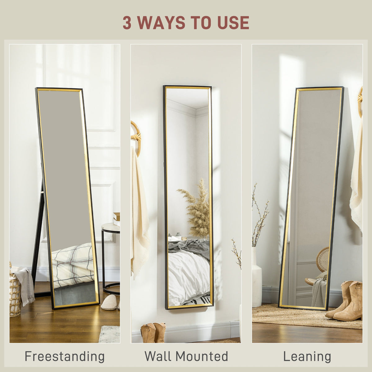 HOMCOM Full Length Mirror Wall Mount Leaning Standing Mirror, Black