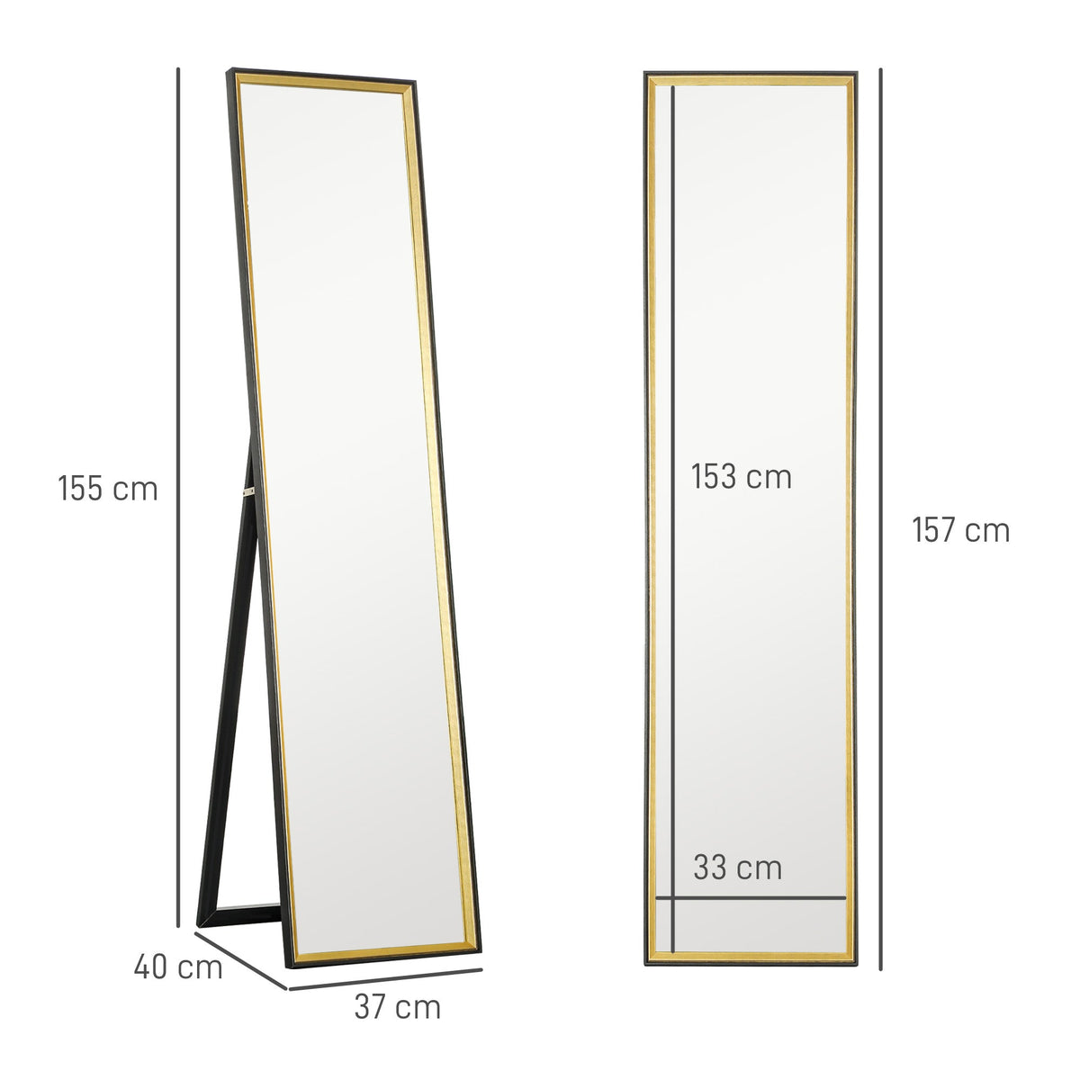 HOMCOM Full Length Mirror Wall Mount Leaning Standing Mirror, Black