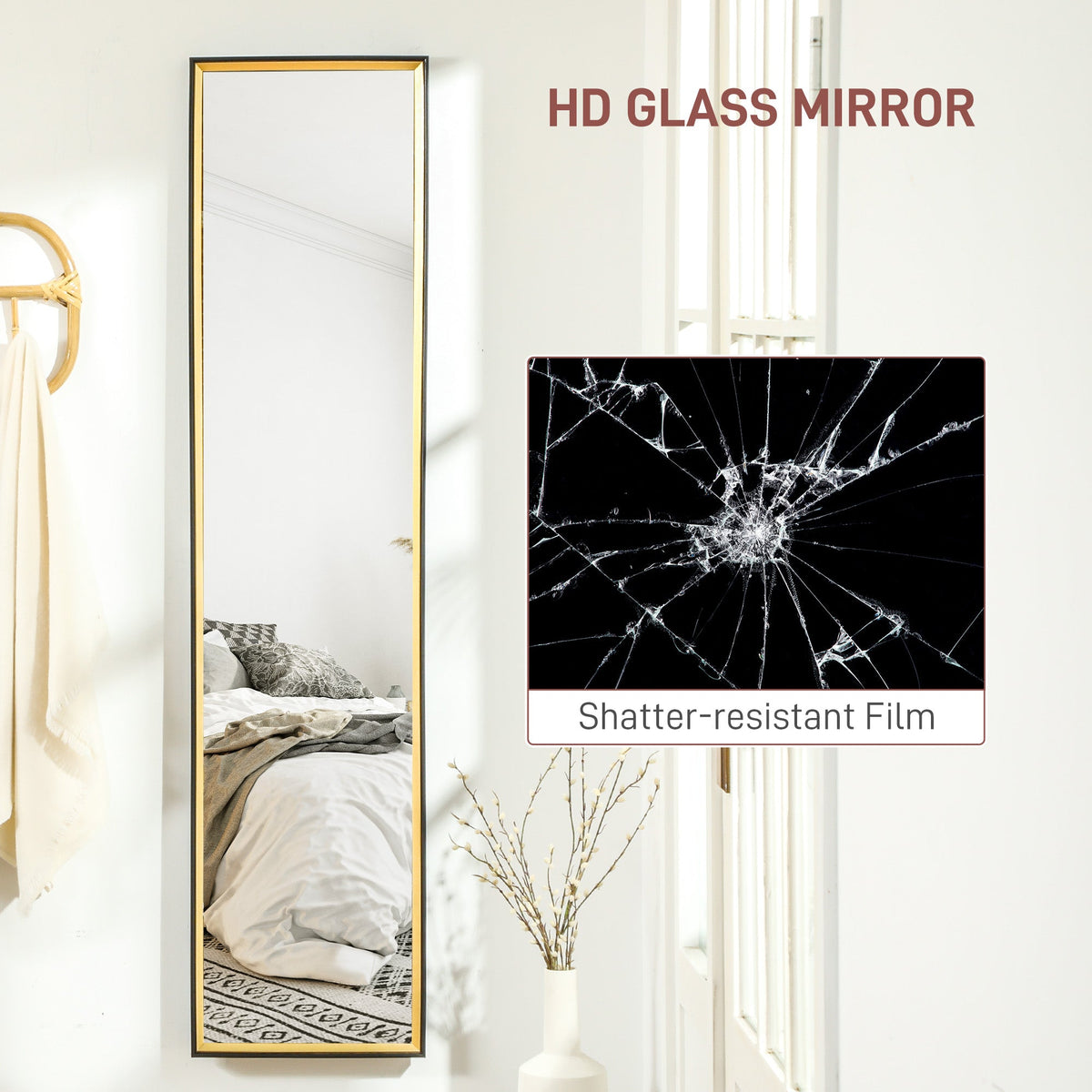 HOMCOM Full Length Mirror Wall Mount Leaning Standing Mirror, Black
