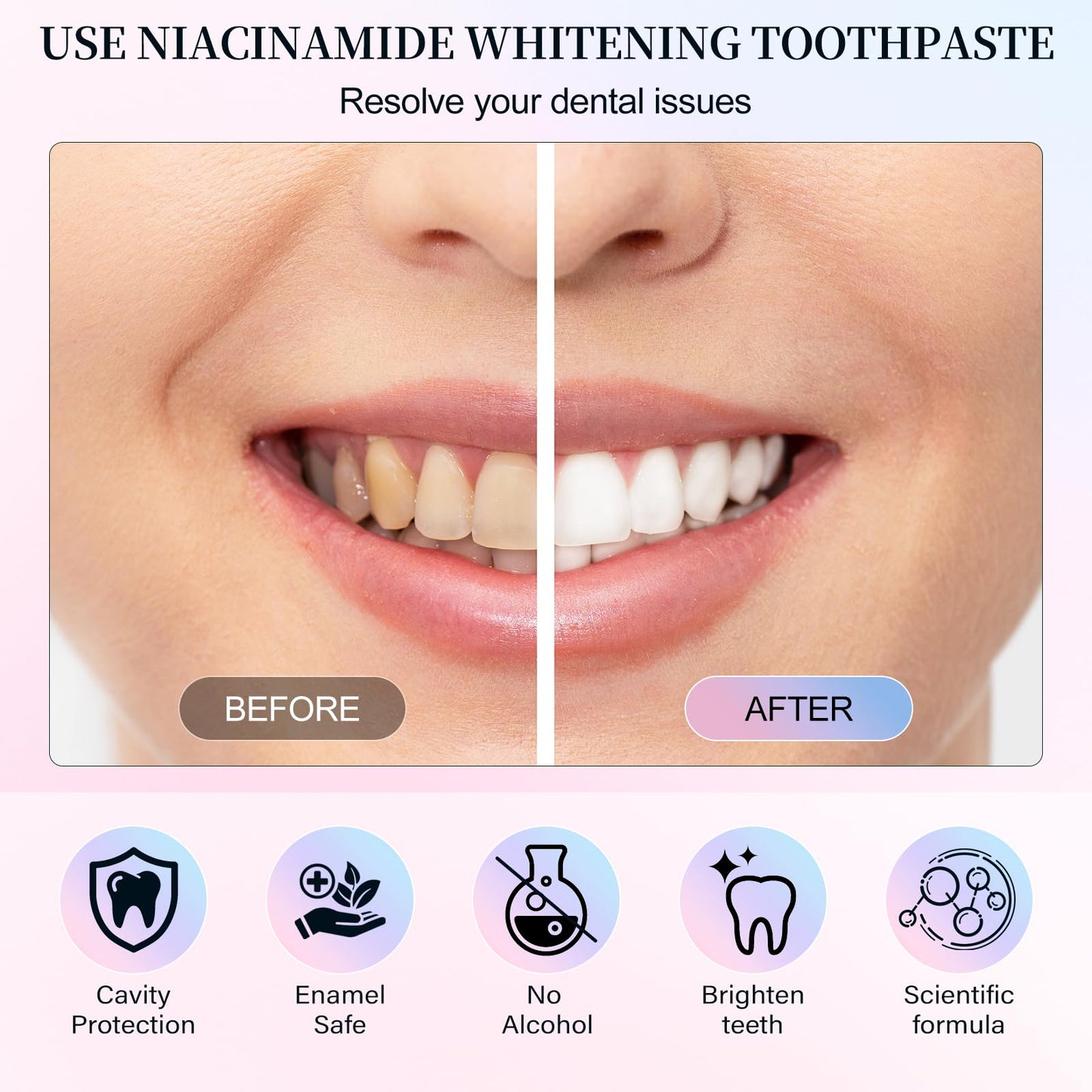 Niacinamide Whitening Toothpaste – Natural Gentle Care, Deep Stain Removal, Fresh Breath, Gum Health | 3.8 oz