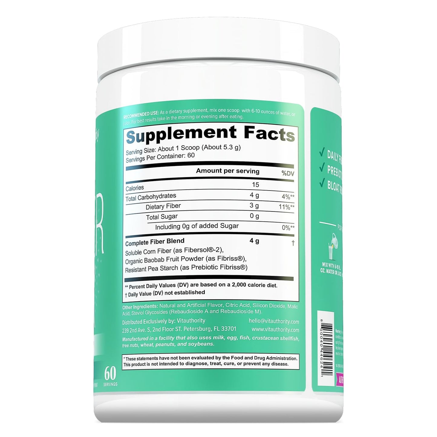 Fiber Supplement Colon Cleanse Detox – Prebiotic Powder for Digestive Health (Apple, 60 Servings)