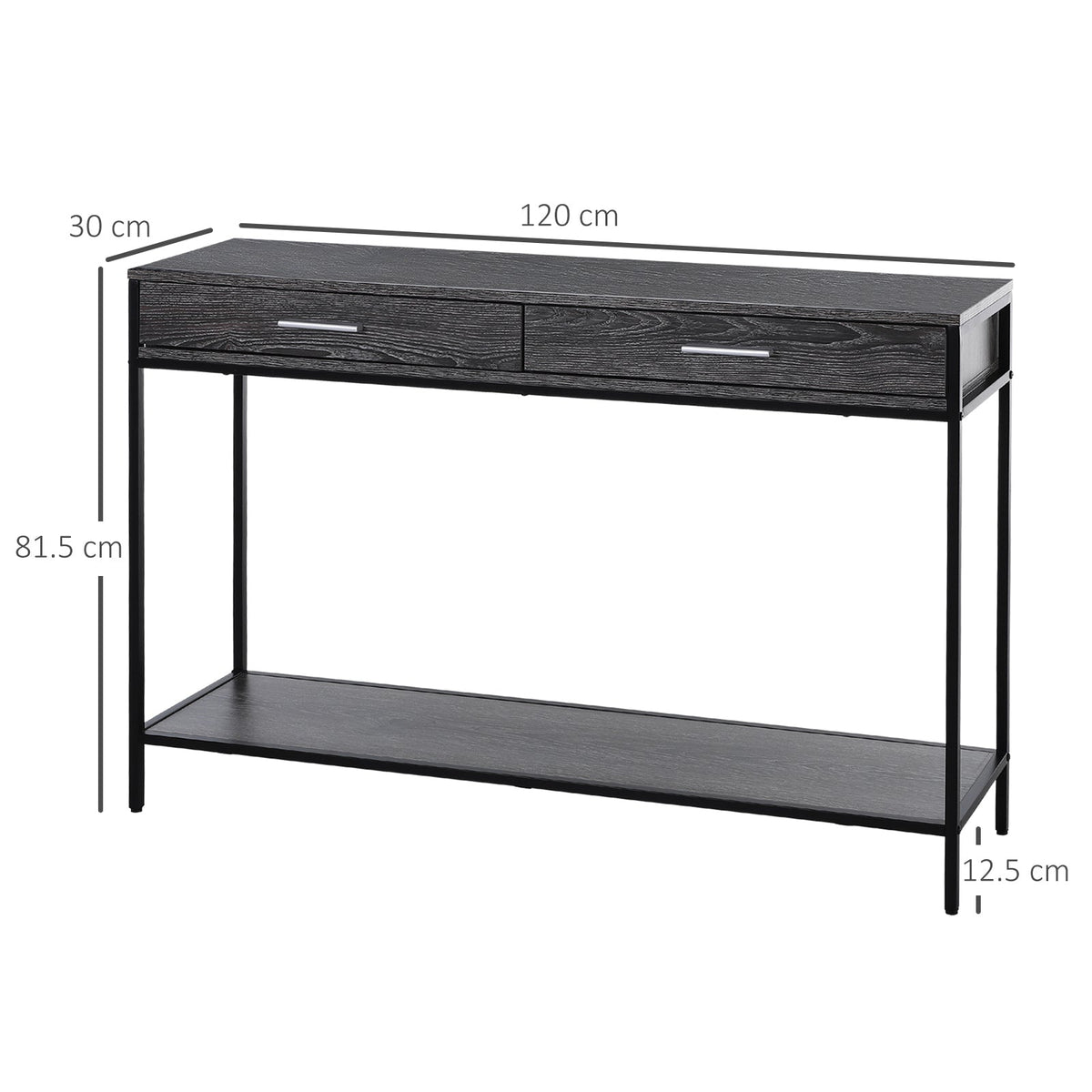 Console Table Worktop Bottom Shelf 2 Drawer Industrial Minimal Grey